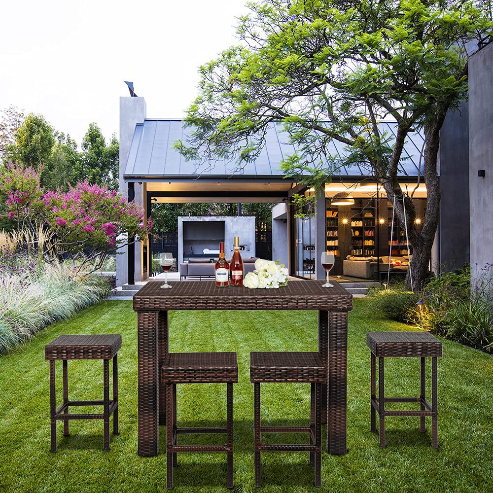 VINGLI Outdoor Wicker Bar Table - Weather-Resistant Rattan Patio Dining Table for Backyard, Poolside, Garden - Perfect for Outdoor Entertaining & Relaxation