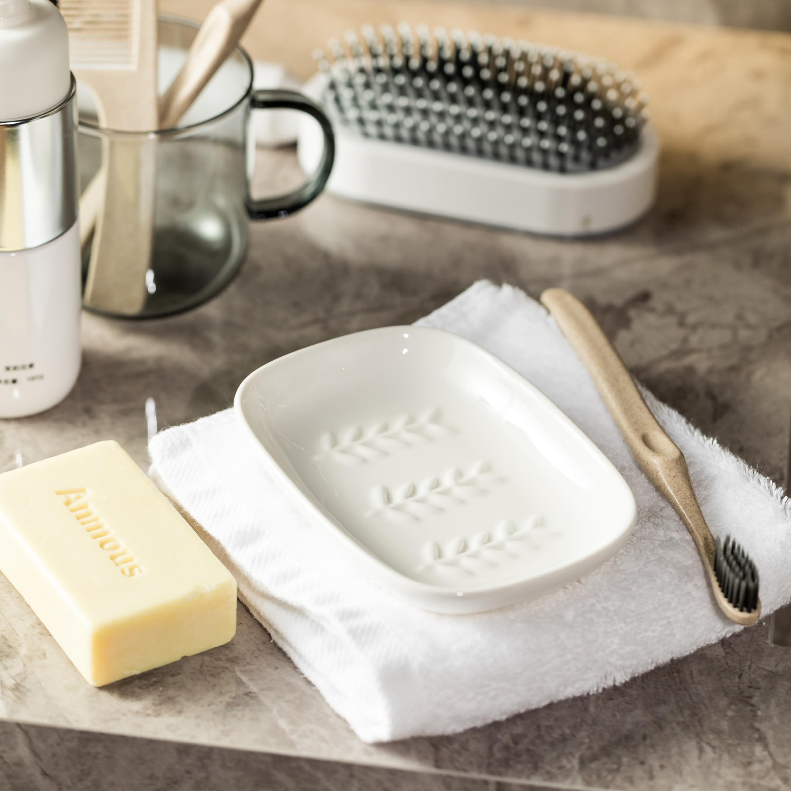 Ceramic Soap Dish Holder for Shower & Bathroom - White Soap Saver Tray with Drainage for Bar Soap & Sponge - Easy Clean Kitchen & Sink Organizer - Perfect for Bath, Spa & Daily Hygiene Routine