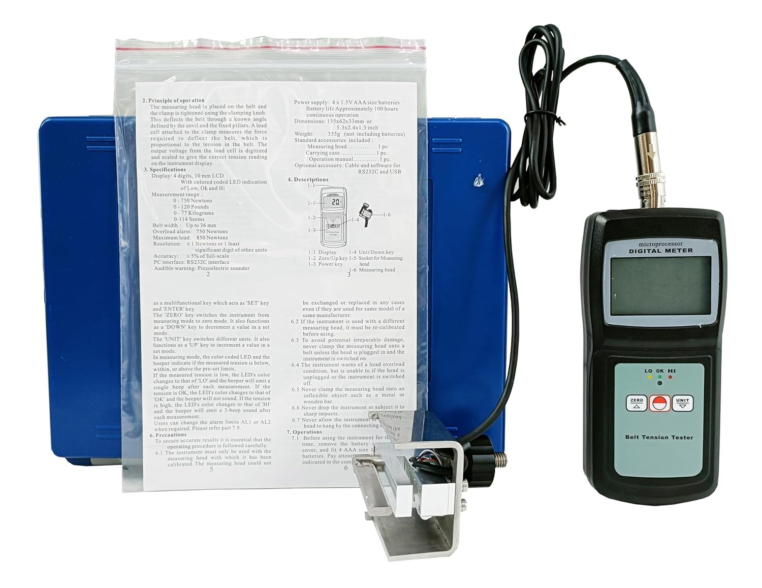 **Digital Belt Tension Tester 0-750N with LCD Display - High/Low/OK Indicator | Industrial & Automotive Belt Measurement Tool for Maintenance & Repair**
