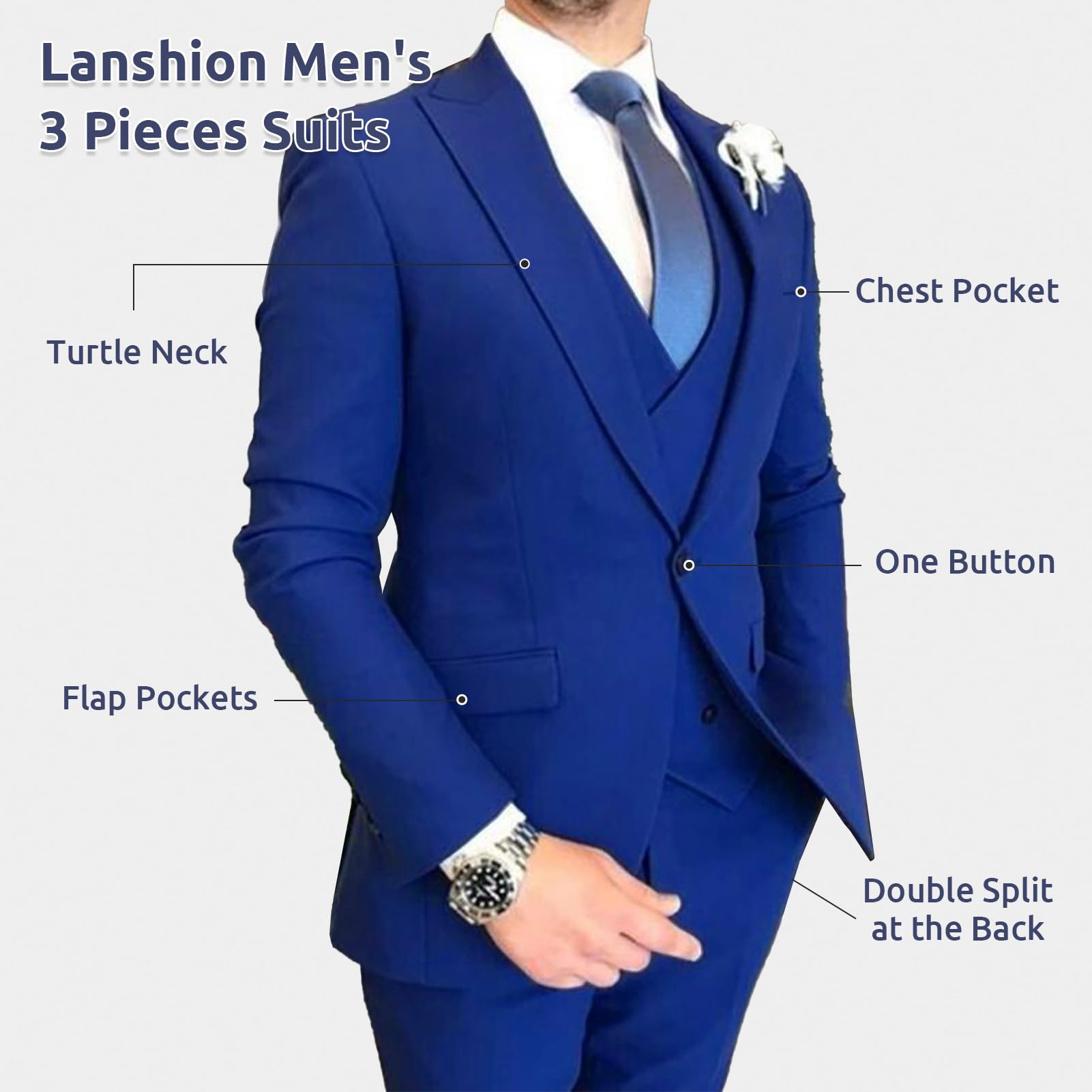 Men's 3-Piece Slim Fit Suit Set - Business Formal & Wedding Tuxedo with Jacket, Vest & Pants | Perfect for Office, Prom, Groom Attire & Special Occasions