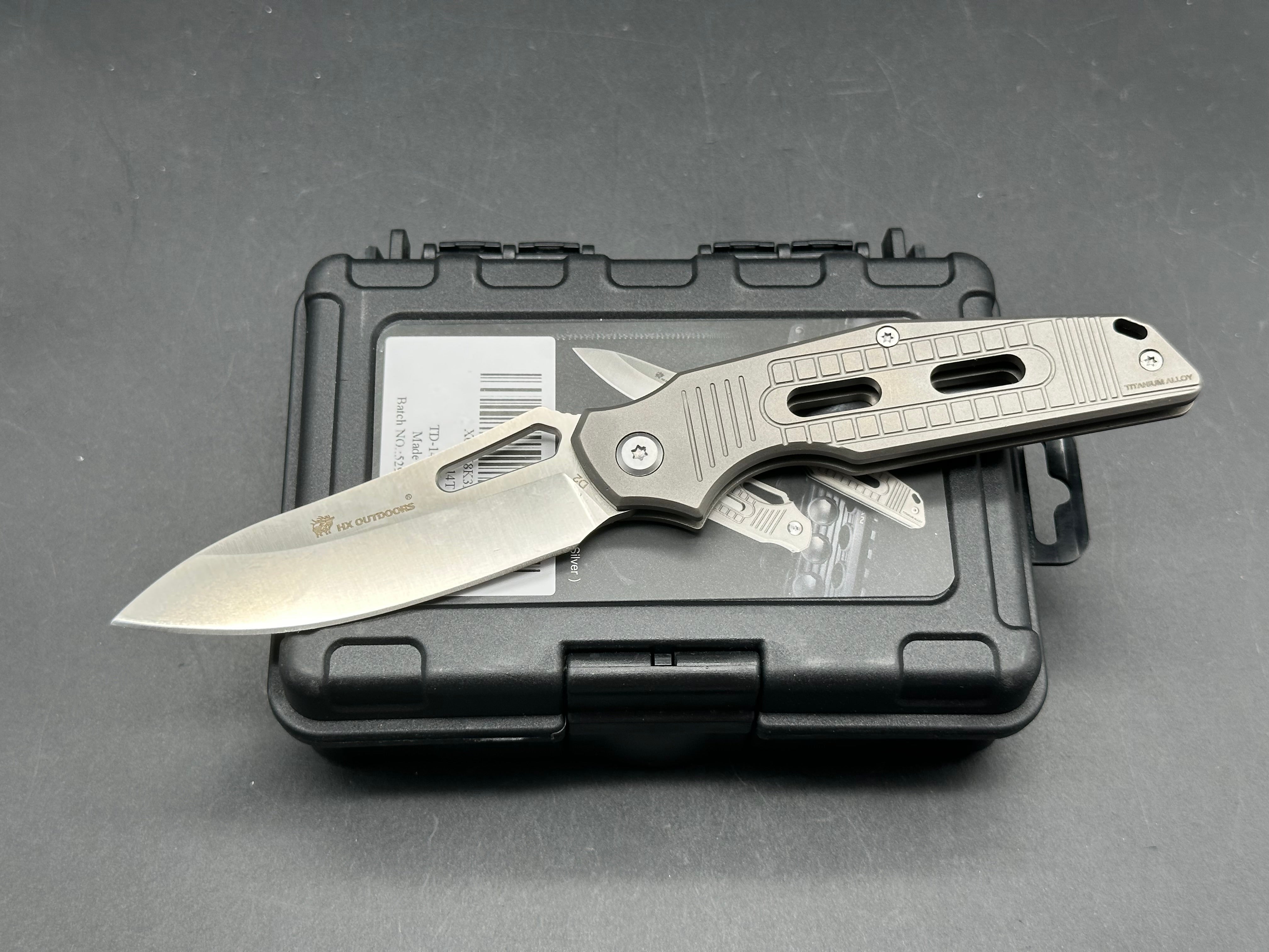 HX Outdoors TD14 Titanium Slip Joint Pocket Knife with D2 Steel Blade - Perfect for Camping, Hiking & Everyday Carry (EDC)