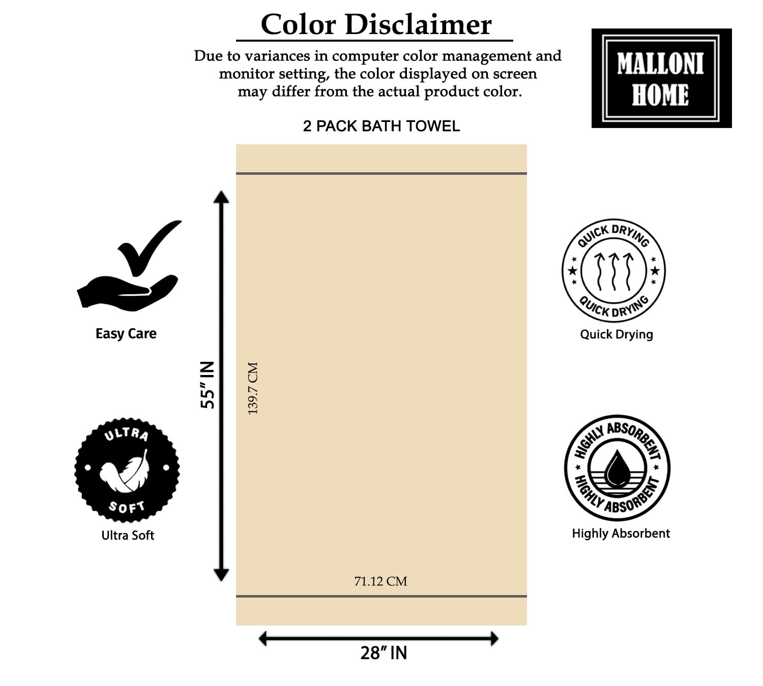 Premium 2-Pack Cotton Oversized Bath Towels 28x55 Inches - Ultra Absorbent, Quick Dry & Lightweight Large Towels for Bath, Spa, Gym, Travel, Camping & Pool Use - Soft Black Bath Towel Set
