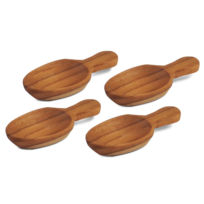 Premium Mini Teak Scoops - Set of 4 Natural Wooden Spoons for Coffee, Sugar, Spices & Baking | Perfect for Kitchen, Pantry & Coffee Bar Organization