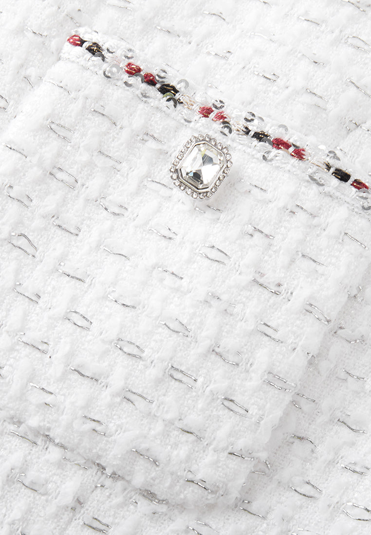 Stylish White Lurex Lightweight Tweed Jacket for Women - Perfect for Office Wear & Evening Outfits