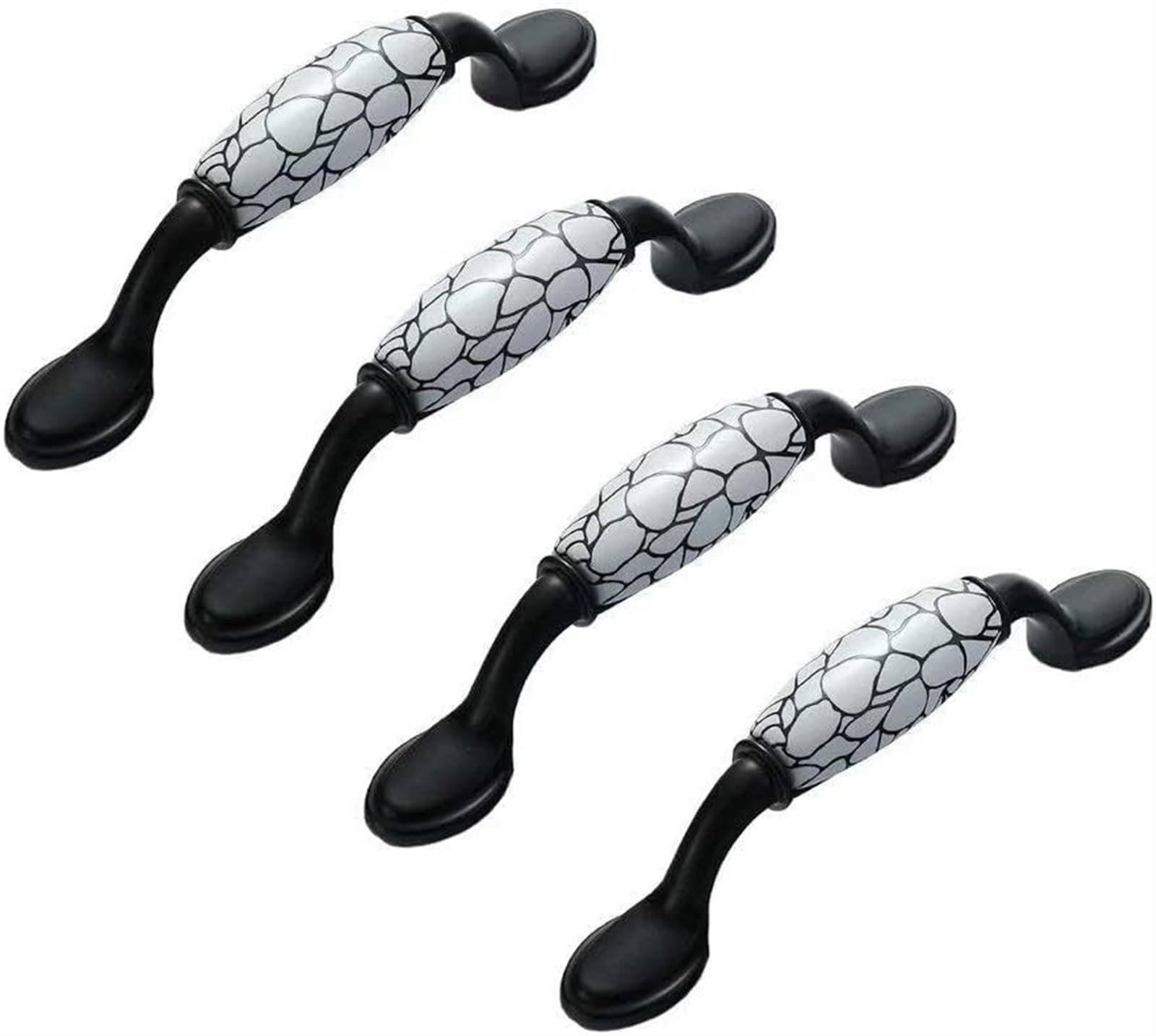 Ceramic Cabinet Knobs and Drawer Pulls - 4 Pack Black Crackle Finish Cupboard Handles for Kitchen, Bathroom & Furniture - Durable Door Knobs for Cabinets, Dressers & DIY Projects