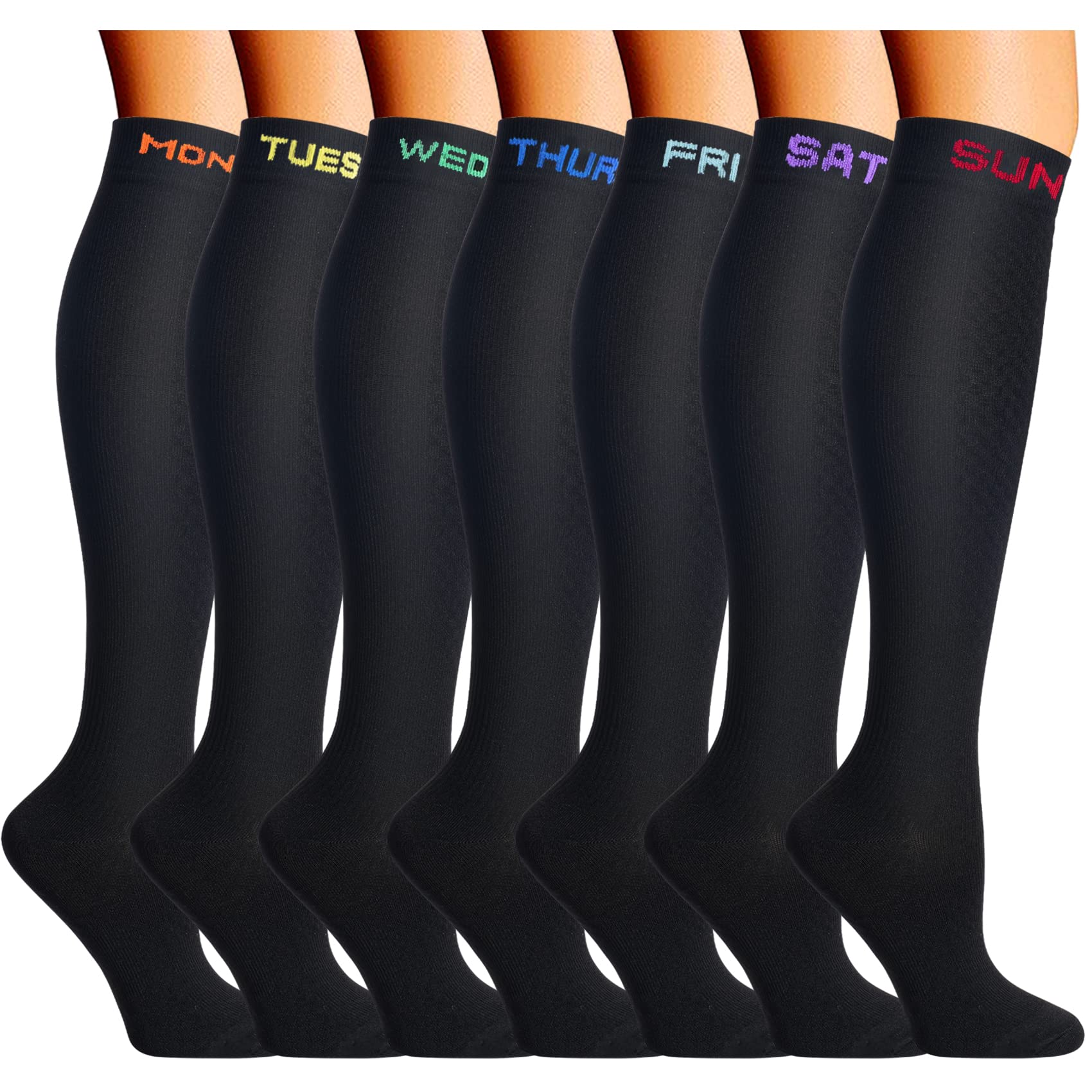 7 Pairs Copper Compression Socks for Men & Women - 20-30 mmHg Knee High Support Stockings - Ideal for Running, Travel & Circulation Relief