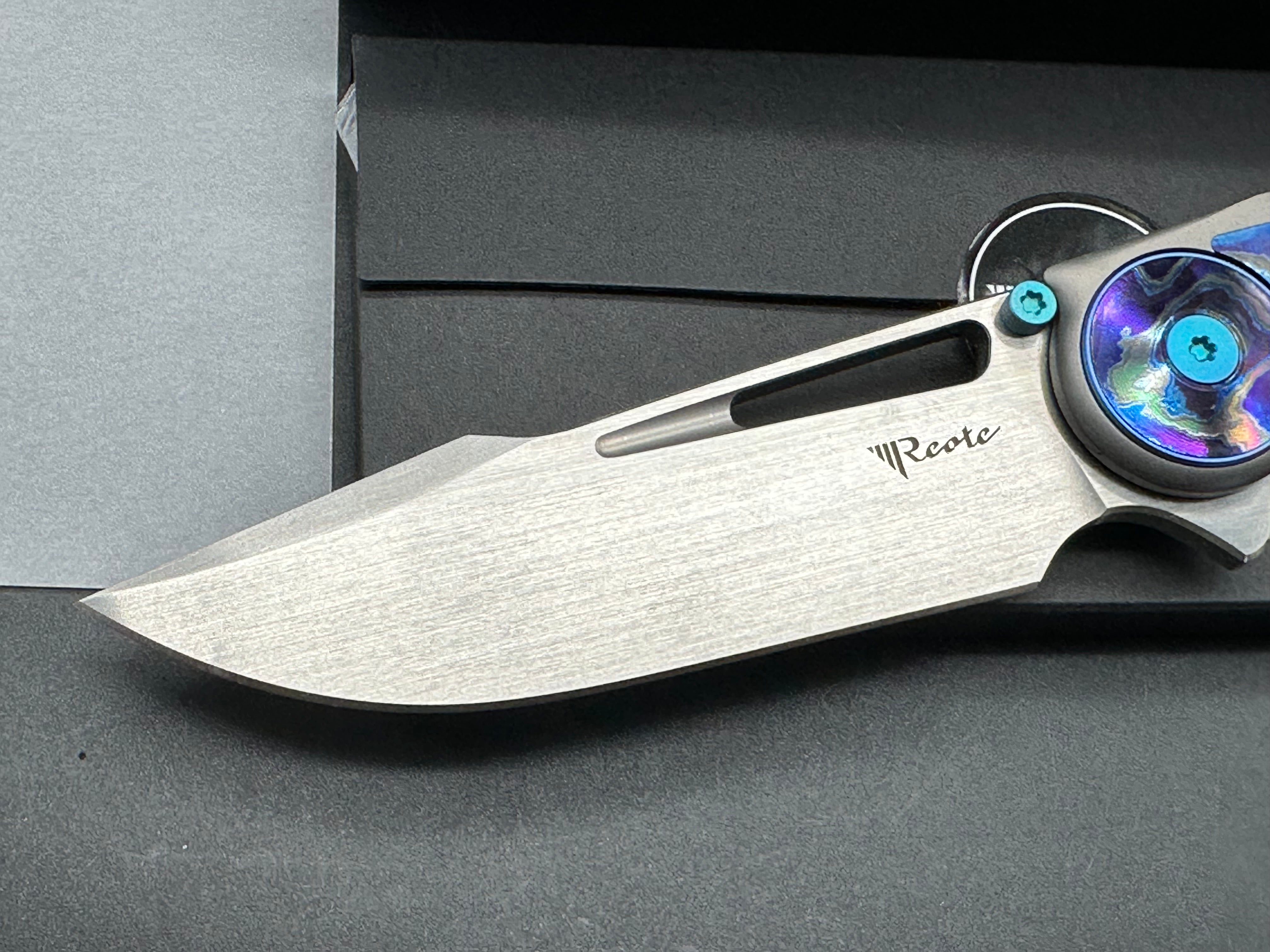 Reate Knives & Alvin Lee GTR - Grey Milled Integral Titanium Handle with Zirconium Inlays & Blue Anodized Accents - Premium EDC Folding Knife for Outdoor, Camping & Everyday Carry