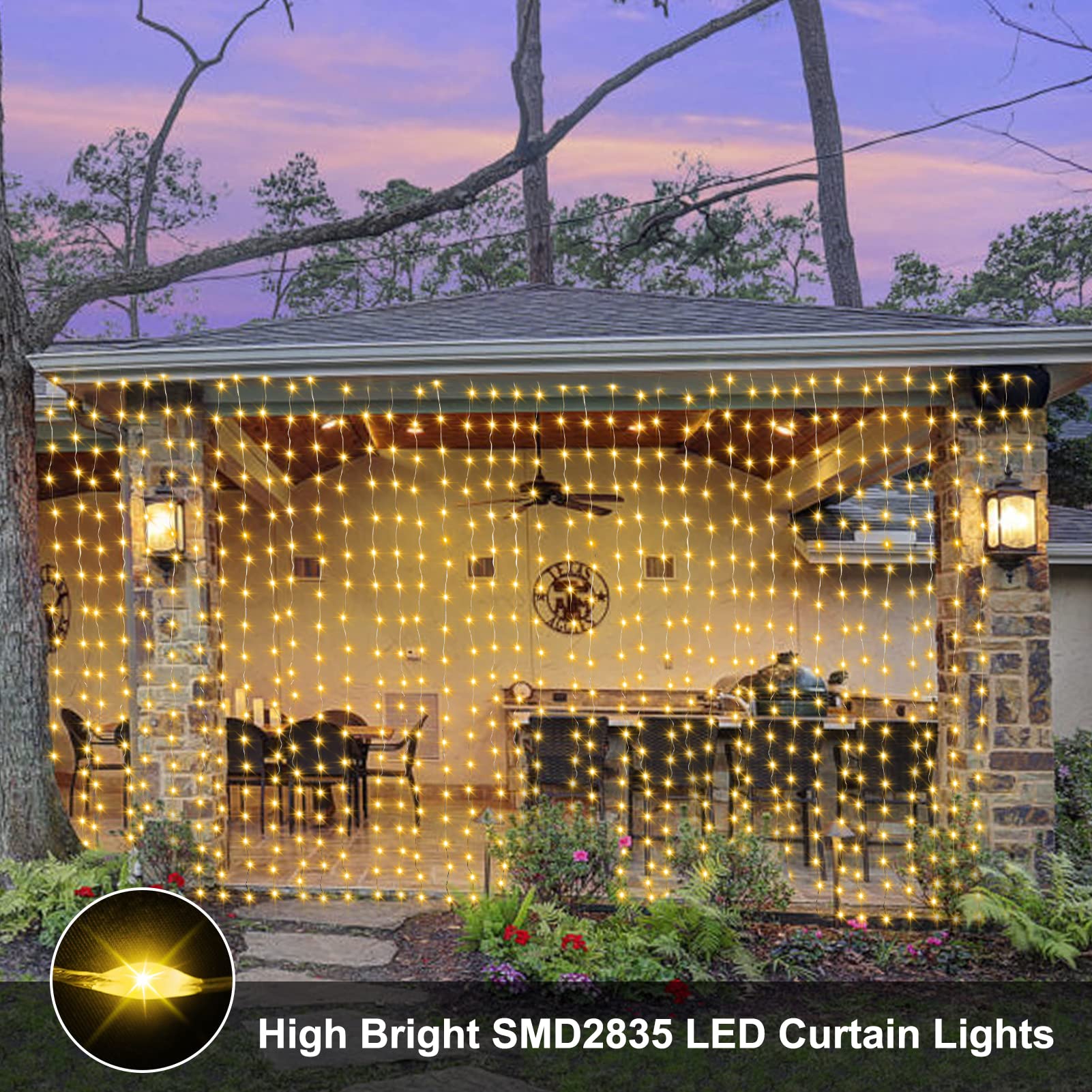 200 LED Battery Operated Curtain Lights - 6.6×6.6ft Waterproof Fairy Lights with Remote, 8 Modes & Timer - Warm White Indoor Outdoor Wedding Backdrop, Bedroom, Garden, Party Decor (Perfect for Weddings, Christmas, Patio, and Home Decoration)