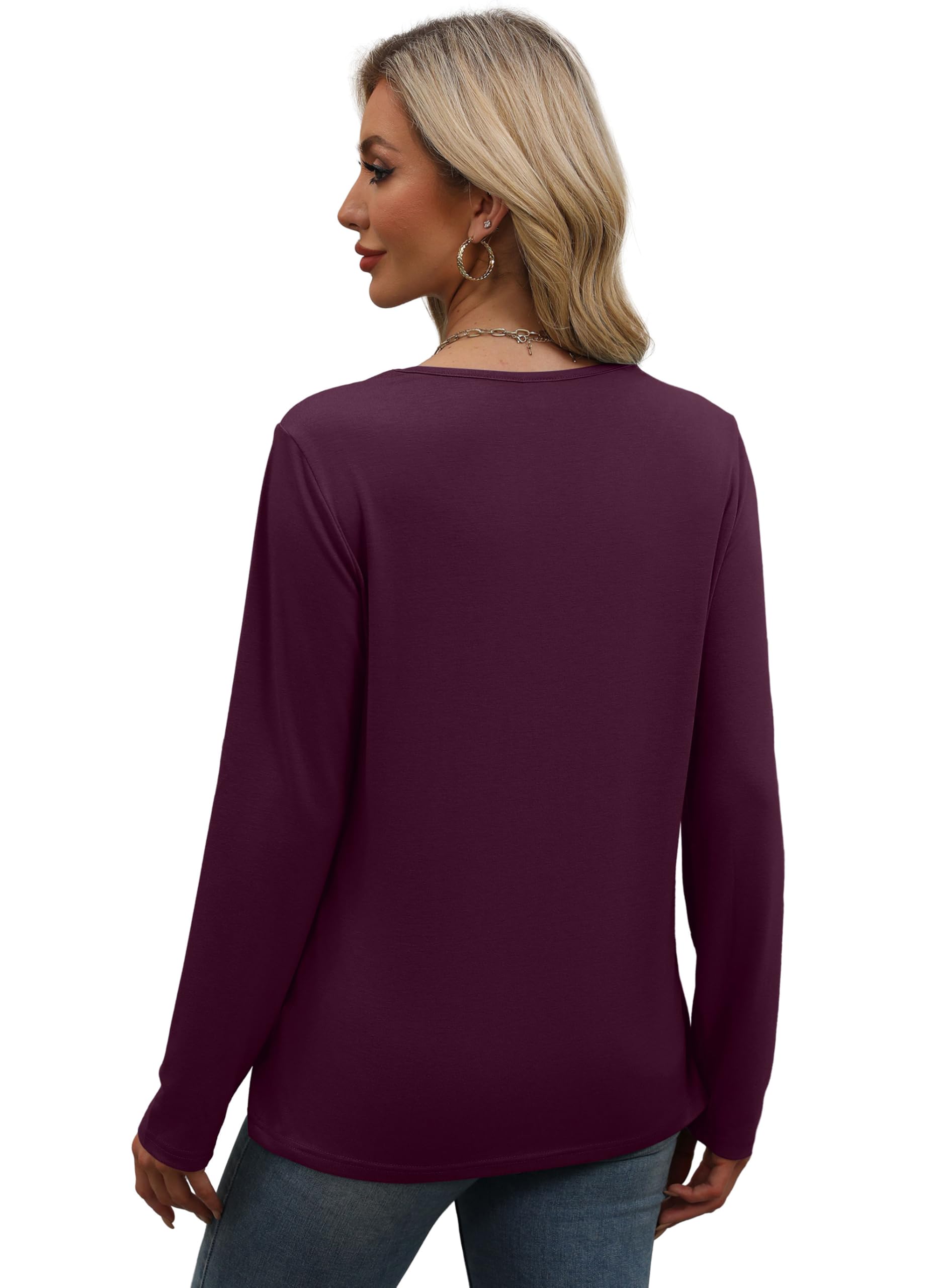 WIHOLL Women's Long Sleeve V-Neck Tunic Tops - Casual Basic Fall Fashion Shirts 2024 | Trendy Layering Piece for Work, Weekend & Autumn Outfits