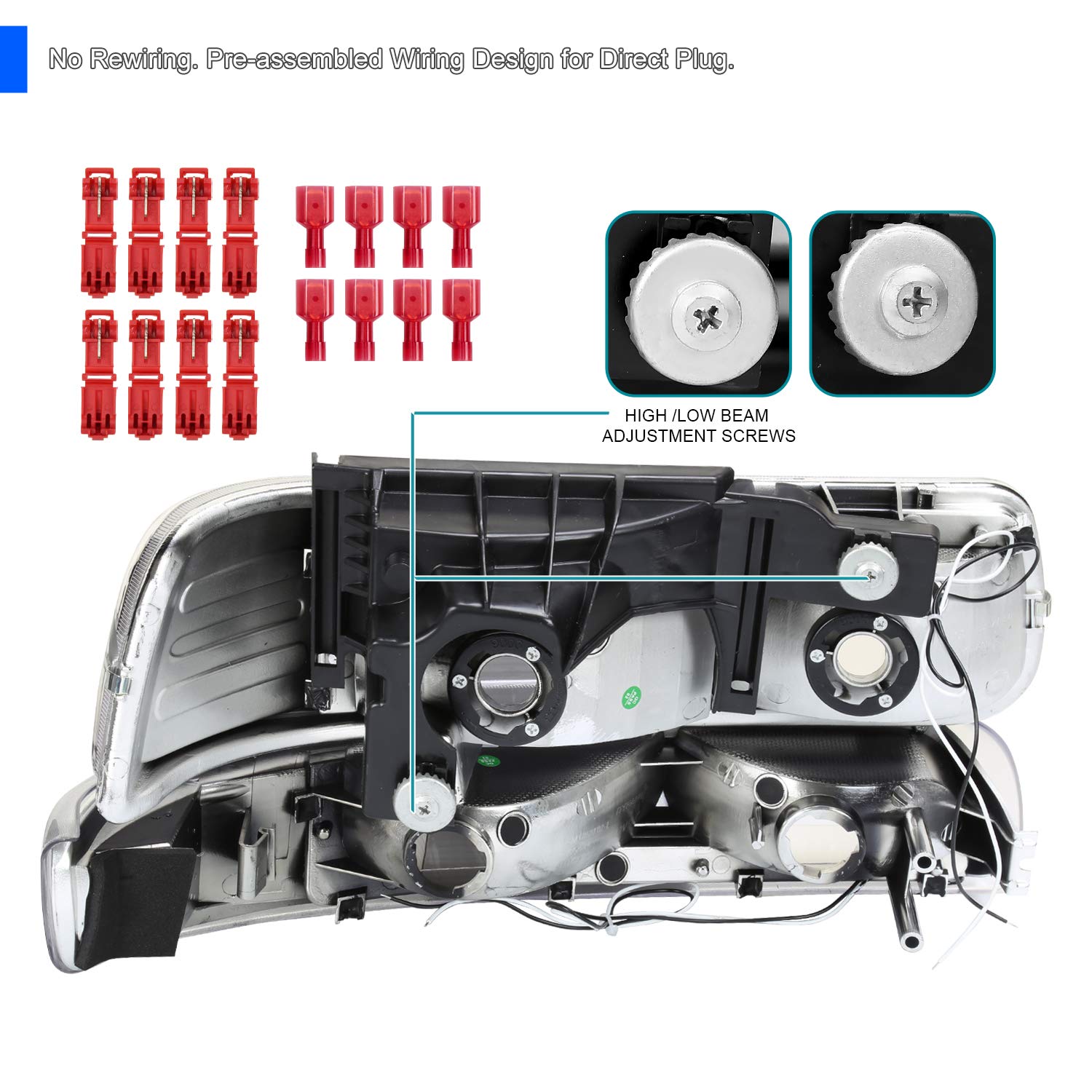 Spec-D Tuning Smoke LED Bar Headlights & Bumper Lights for 1999-2002 Chevy Silverado 2000-2006 Tahoe Suburban - Left & Right Pair Headlamp Assembly - Upgrade Your Truck's Style & Night Visibility for Off-Road & Daily Driving