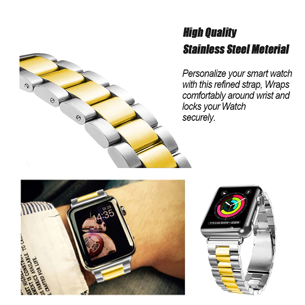 Premium Stainless Steel Band Compatible with Apple Watch Series 10/9/8/7/6/5/4/3/SE/Ultra - 38mm/40mm/41mm/42mm/44mm/45mm/46mm/49mm - Durable Metal Strap Replacement for Men & Women - Perfect for Workouts, Office Wear & Everyday Use