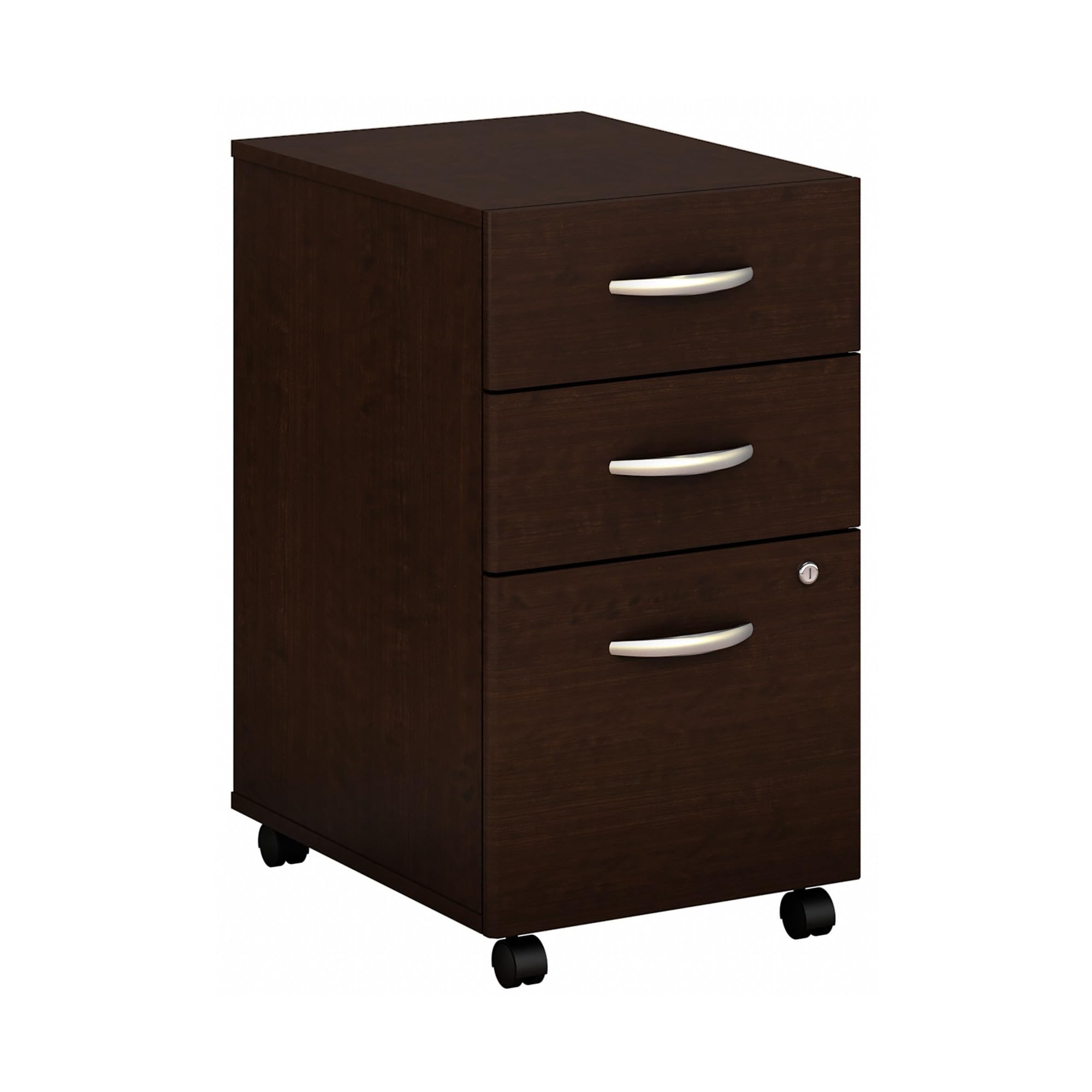 Bush Business Furniture Series C 3-Drawer Mobile File Cabinet in Mocha Cherry - Compact Storage Solution for Office, Home, or School Organization
