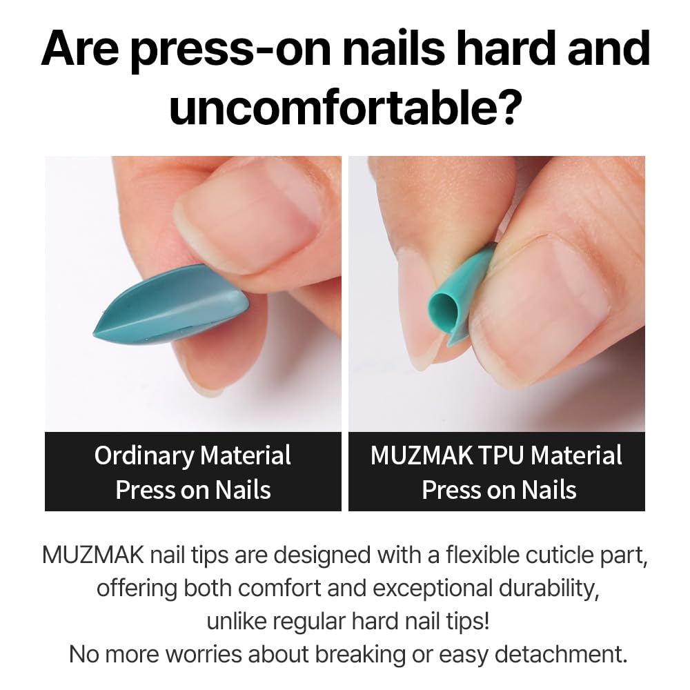 MUZMAK 36Pcs Reusable Press on Nails Long - Halloween Almond Shaped Fake Nails with Cute Gel Designs (Draw Night) | Perfect for Parties, Cosplay & Special Occasions
