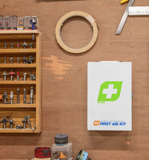 First Aid Kit R2 - Workplace Emergency Response Kit with Soft Pack & Metal Wall Mount - Ideal for Offices, Schools, and Home Safety