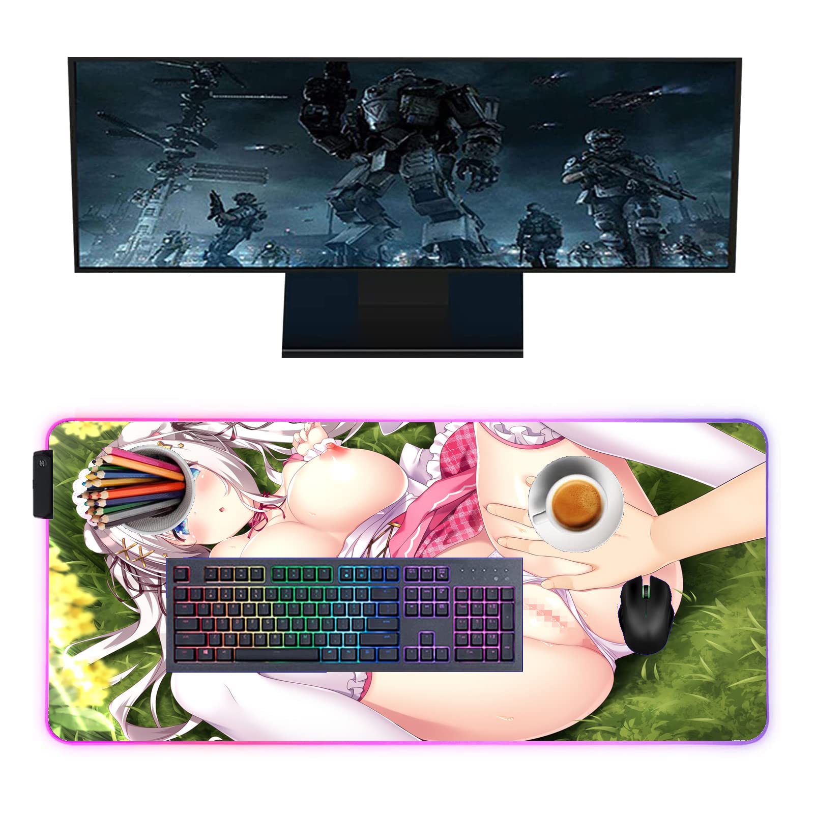 Anime Girl RGB Gaming Mouse Pad - Large 35.43