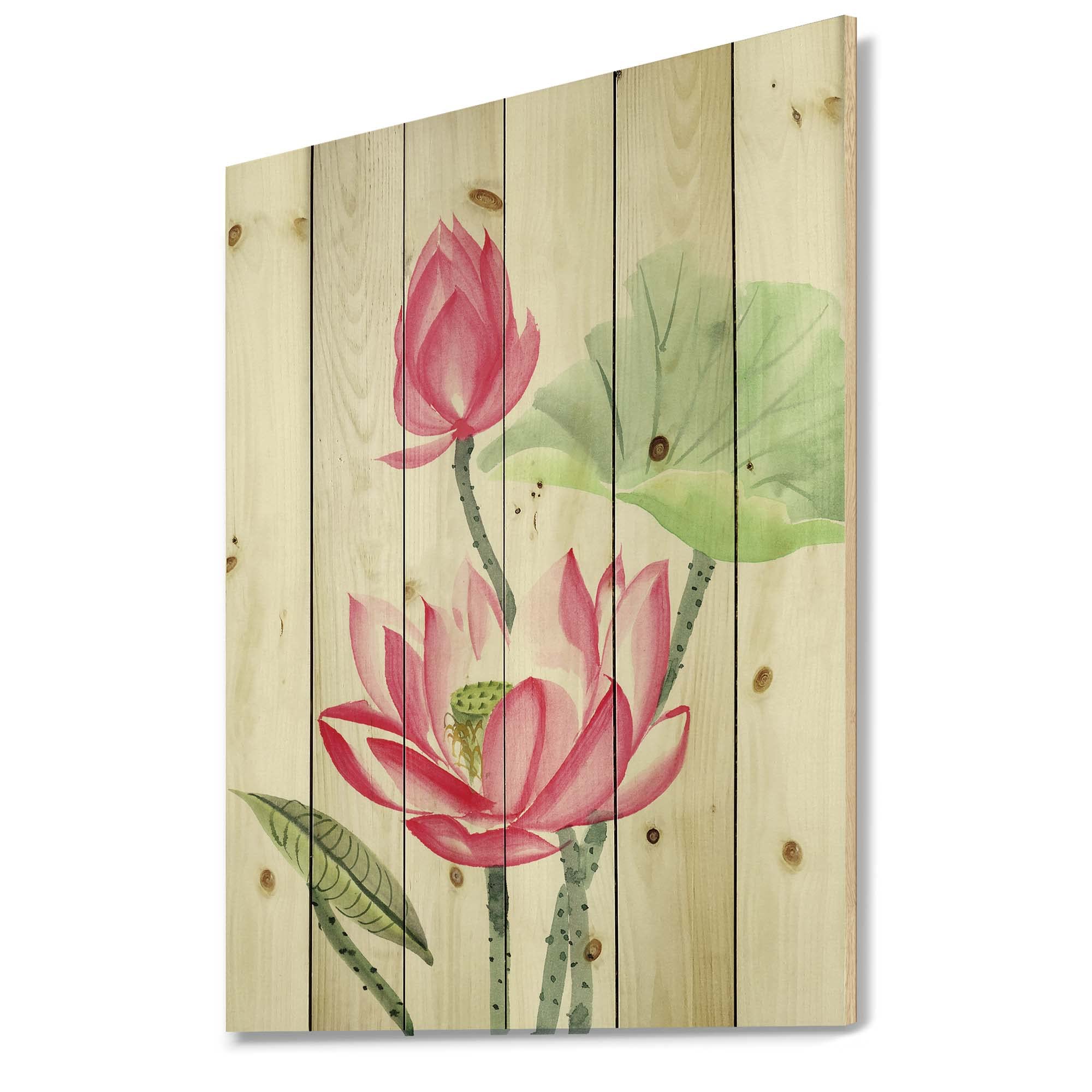 Vintage Pink Lotus Flower Wood Wall Art - Handmade Traditional Floral Decor, Large Pine Wood Wall Panel for Living Room, Bedroom, Yoga Studio & Meditation Space