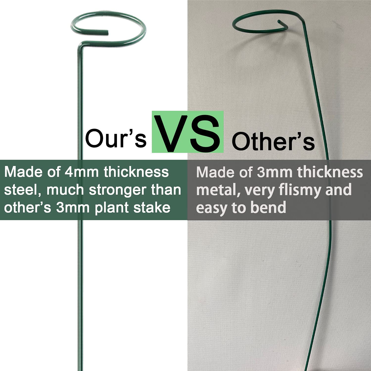 HiGift 5 Pack 17 Inch Garden Stakes - 4mm Thick Plant Support Stakes with 10 Clips for Tomato, Orchid, Lily, Peony & Rose Flowers | Sturdy Single Stem Support for Amaryllis & Other Blooming Plants | Perfect for Outdoor Gardens, Greenhouses & Indoor Potted Plants