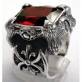 Red Garnet Dragon Claw Sterling Silver Men's Ring - Gothic Jewelry for Men, Handmade Adjustable Band, Unique Statement Piece - Perfect for Weddings, Cosplay & Alternative Fashion