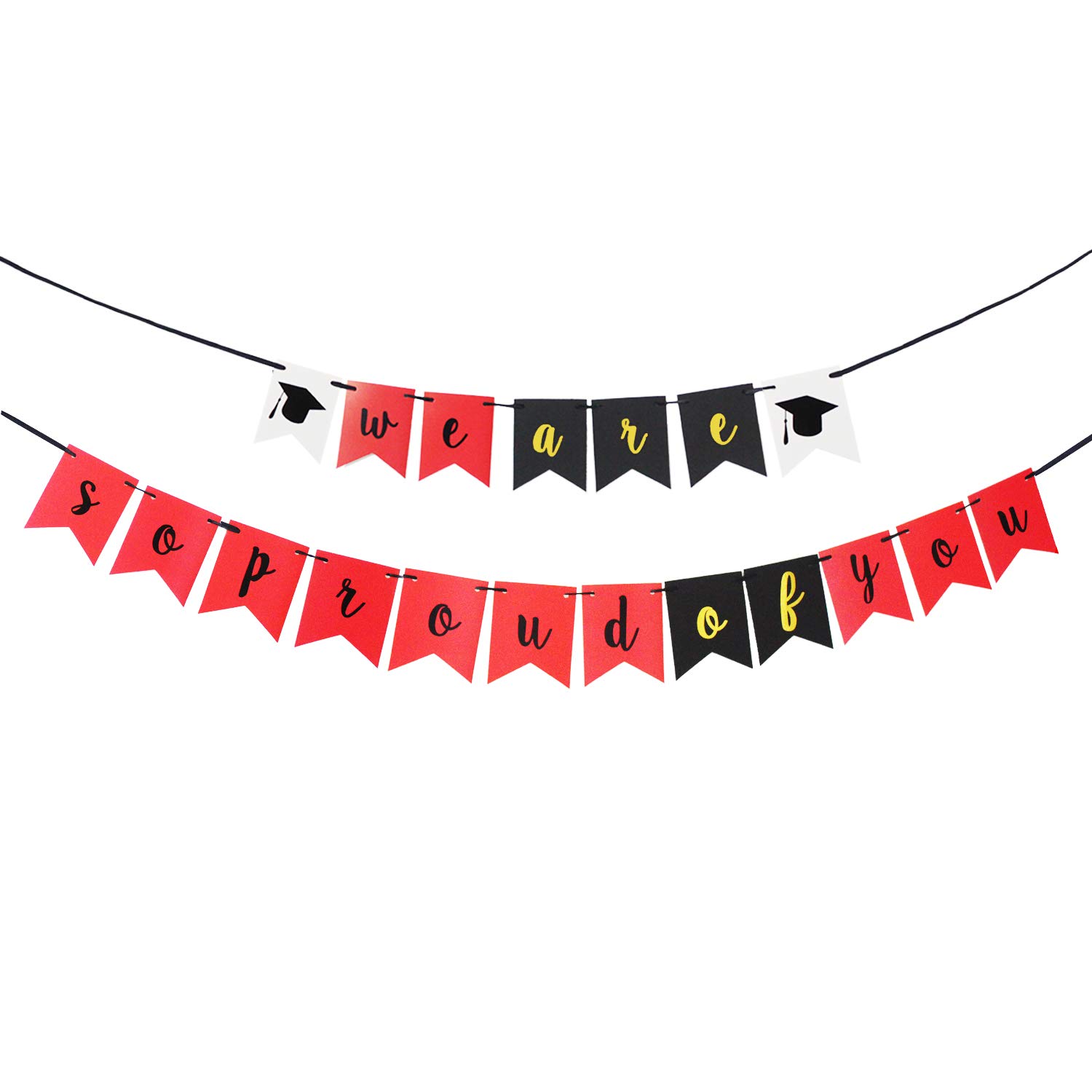 LINGPAR 'We Are Proud of You' Graduation Banner - Red White Black Party Decorations for Graduation Ceremony, School Events & Home Celebration Decor