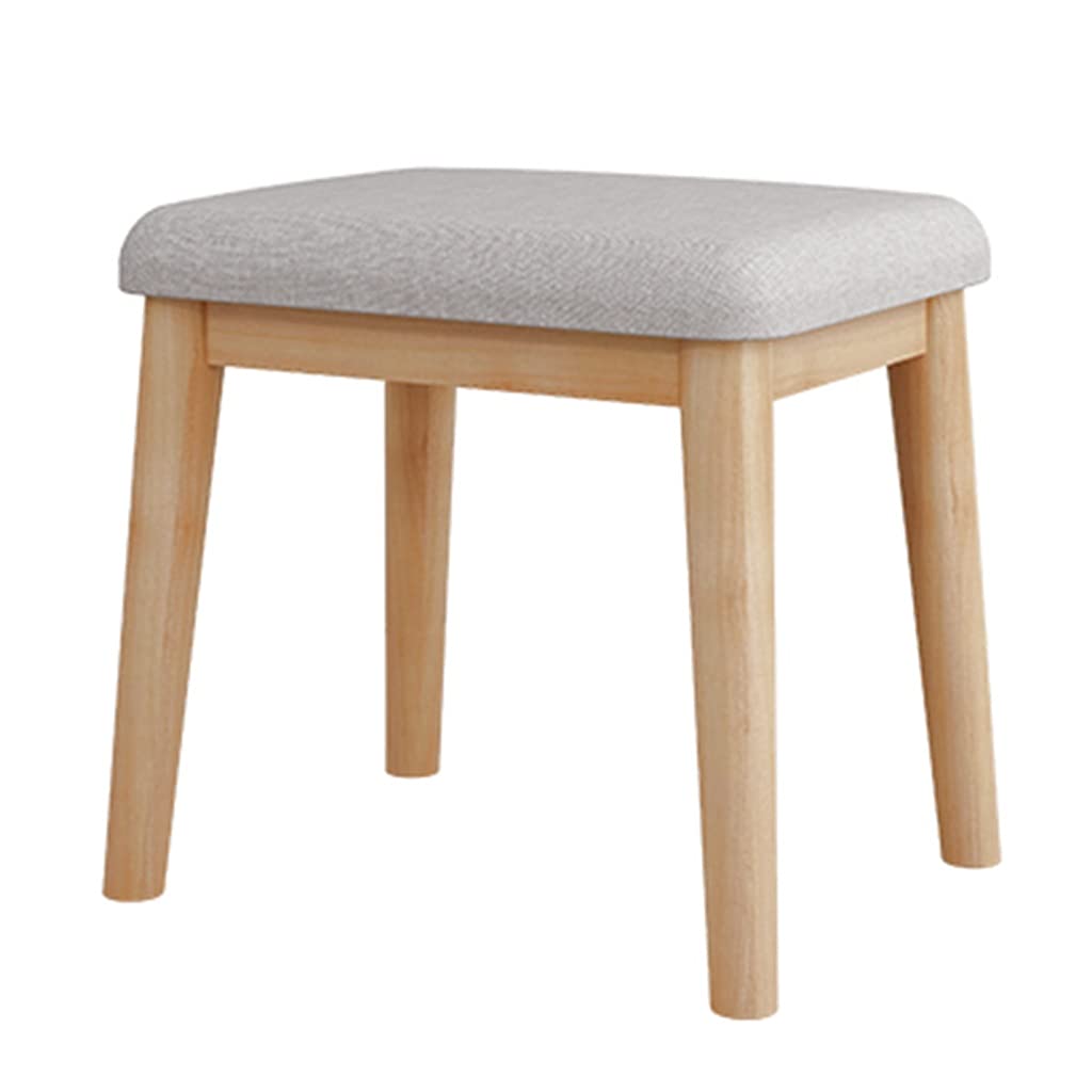Solid Wood Vanity Bench - All Natural Rubberwood Dressing Stool for Bedroom & Makeup Desk (42x33x40cm, Wood Color) | Perfect for Bedroom Seating, Dressing Area & Simple Dining Stool