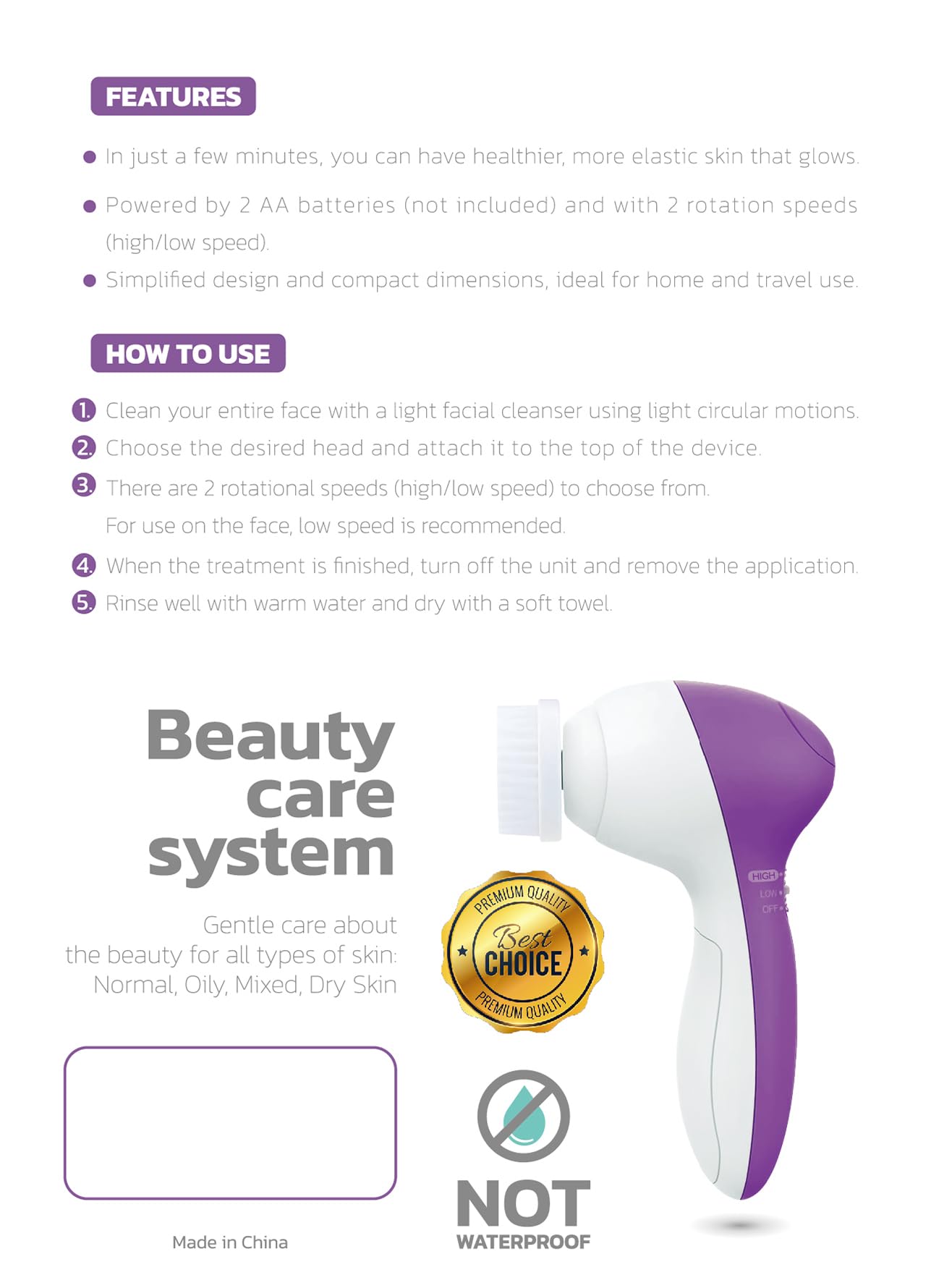 Electric Facial Cleansing Brush for Women - Deep Exfoliating & Cleansing Spin Brush with Soft Bristles, Rechargeable Skin Scrubber for Daily Skincare Routine | Perfect for Acne-Prone Skin & Makeup Removal (Amethyst)