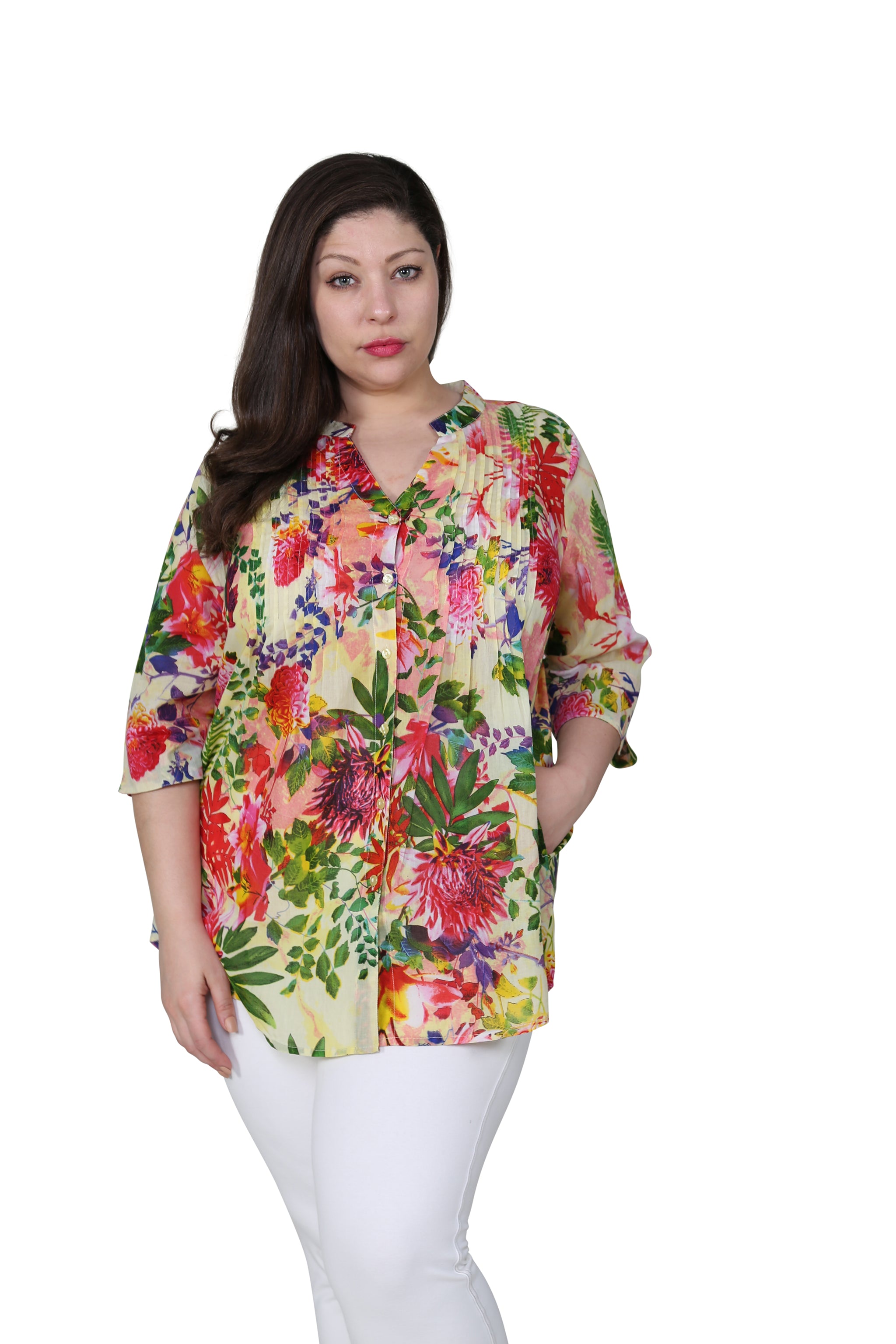 Plus Size Tropical Floral Print Tunic Top for Women - Loose Flowy Vacation Shirt for Beach, Summer & Casual Wear