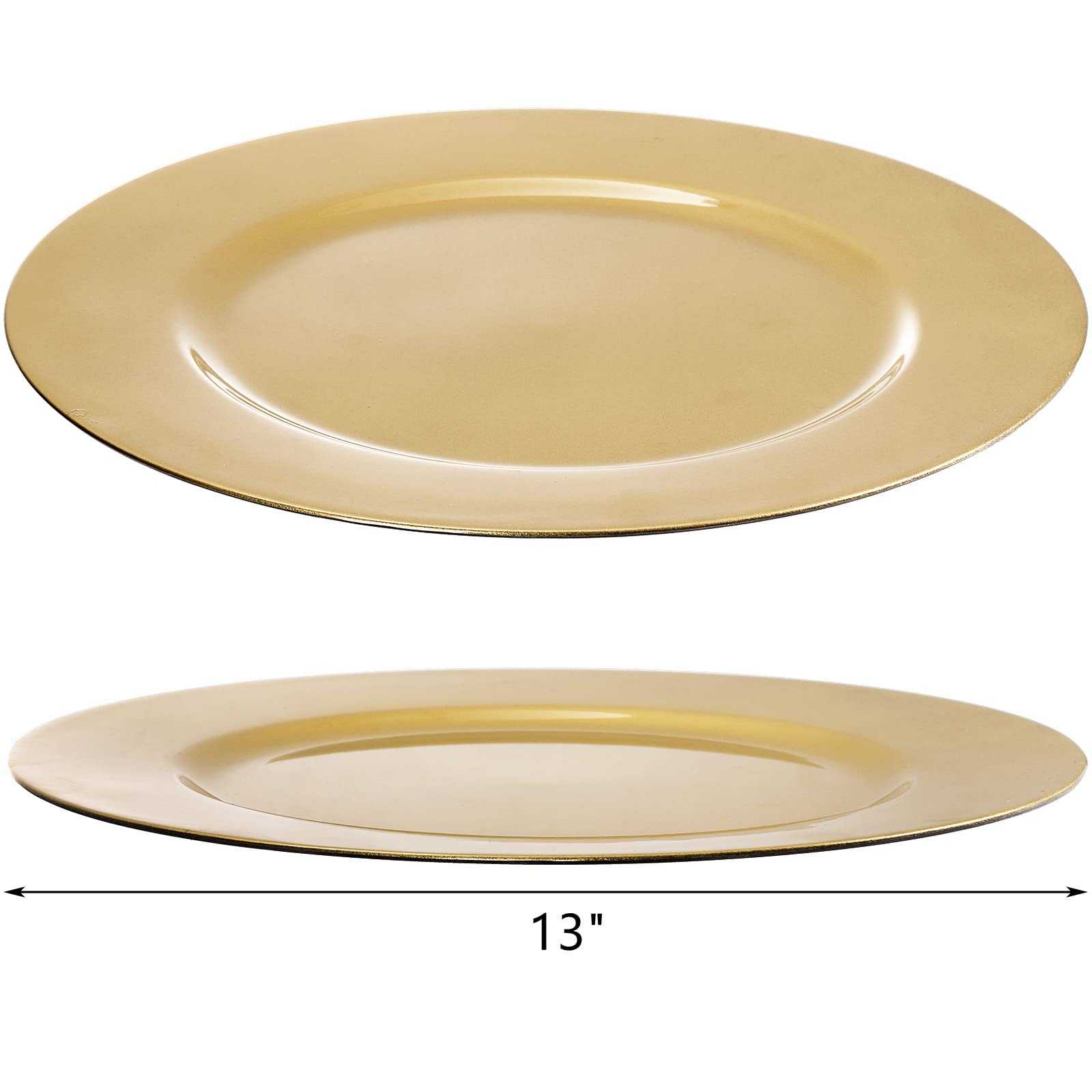 ZEAYEA 12 Pack Gold Charger Plates - 13 Inch Round Plastic Dinner Plates for Wedding, Party & Holiday Decor - Elegant Table Setting for Formal Dining, Buffets & Special Events