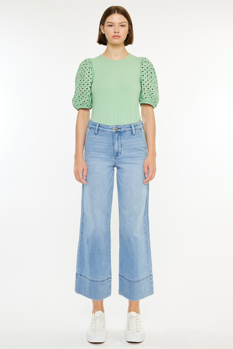 Darla High Rise Cropped Wide Leg Jeans for Women - Stretchy Denim Pants with Comfortable Fit - Perfect for Casual Outfits, Street Style and Everyday Wear