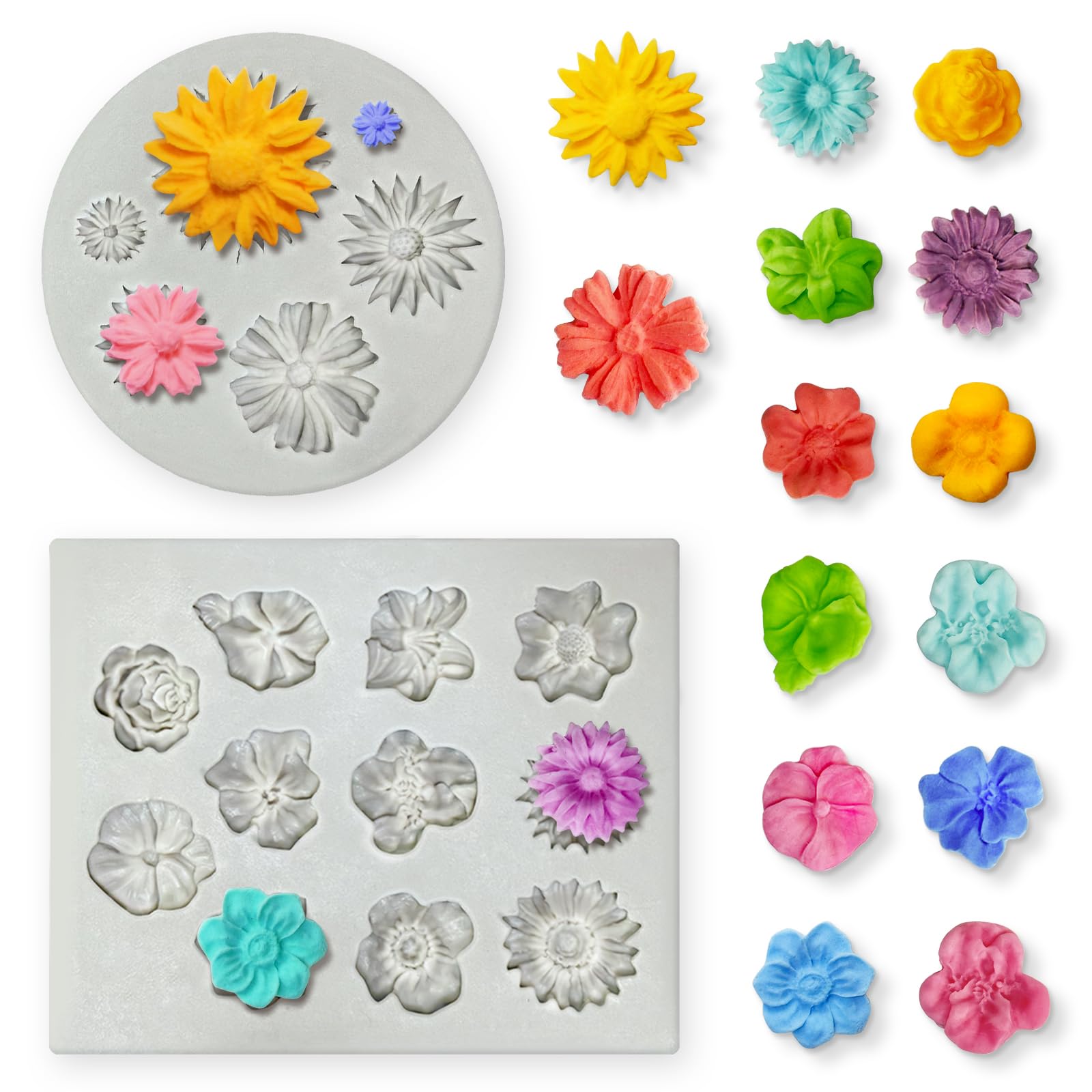 2 Pcs Flower Silicone Molds for Cake Decorating - Daisy & Rose Fondant Mold, Polymer Clay Molds for DIY Cupcake, Soap, Candle Making - Perfect for Baking, Wedding, Birthday Party Decorations