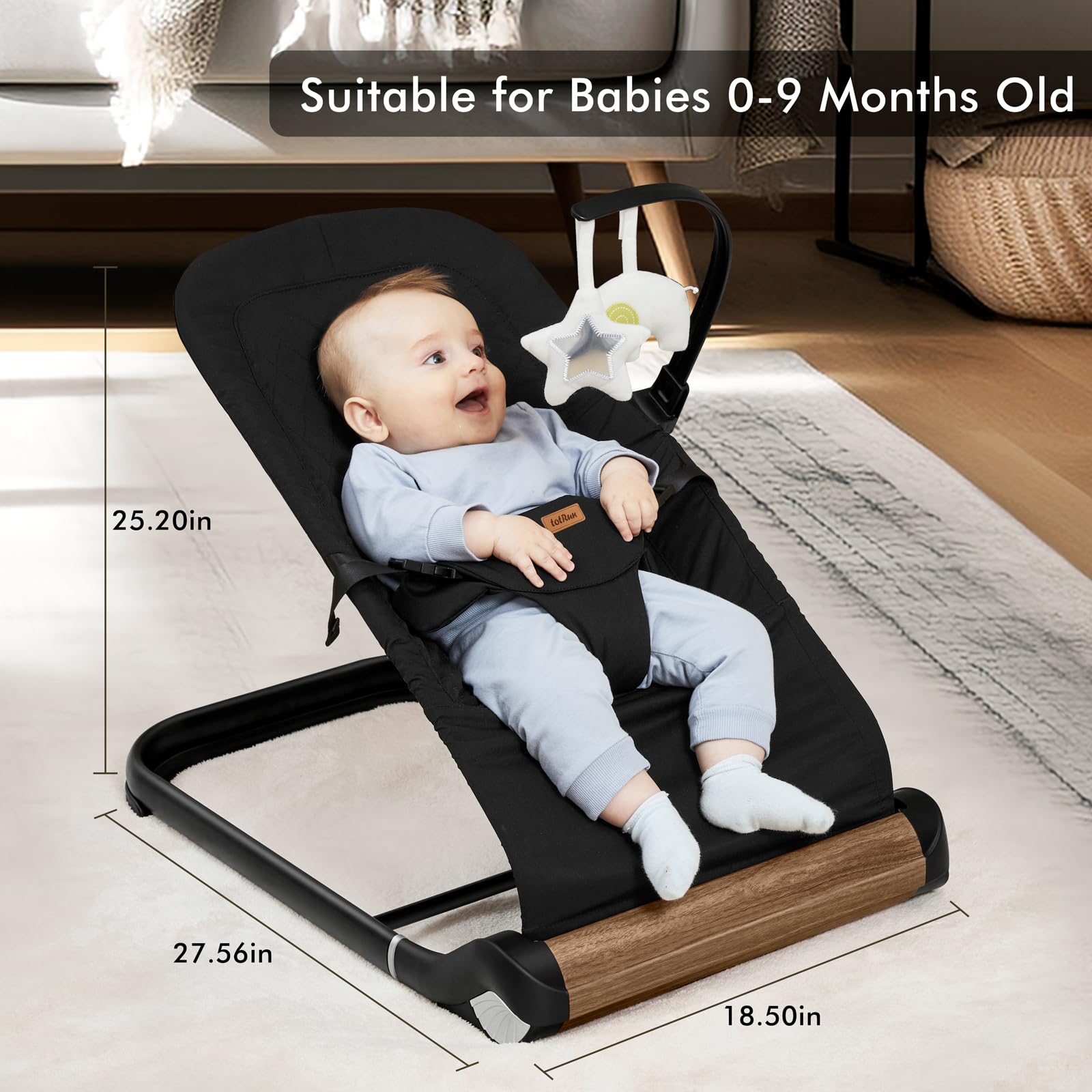 Baby Bouncer Chair with Comfortable Support - Safe Infant Rocker for Newborns & Toddlers (Black) - Perfect for Playtime, Naps & Soothing Fussy Babies