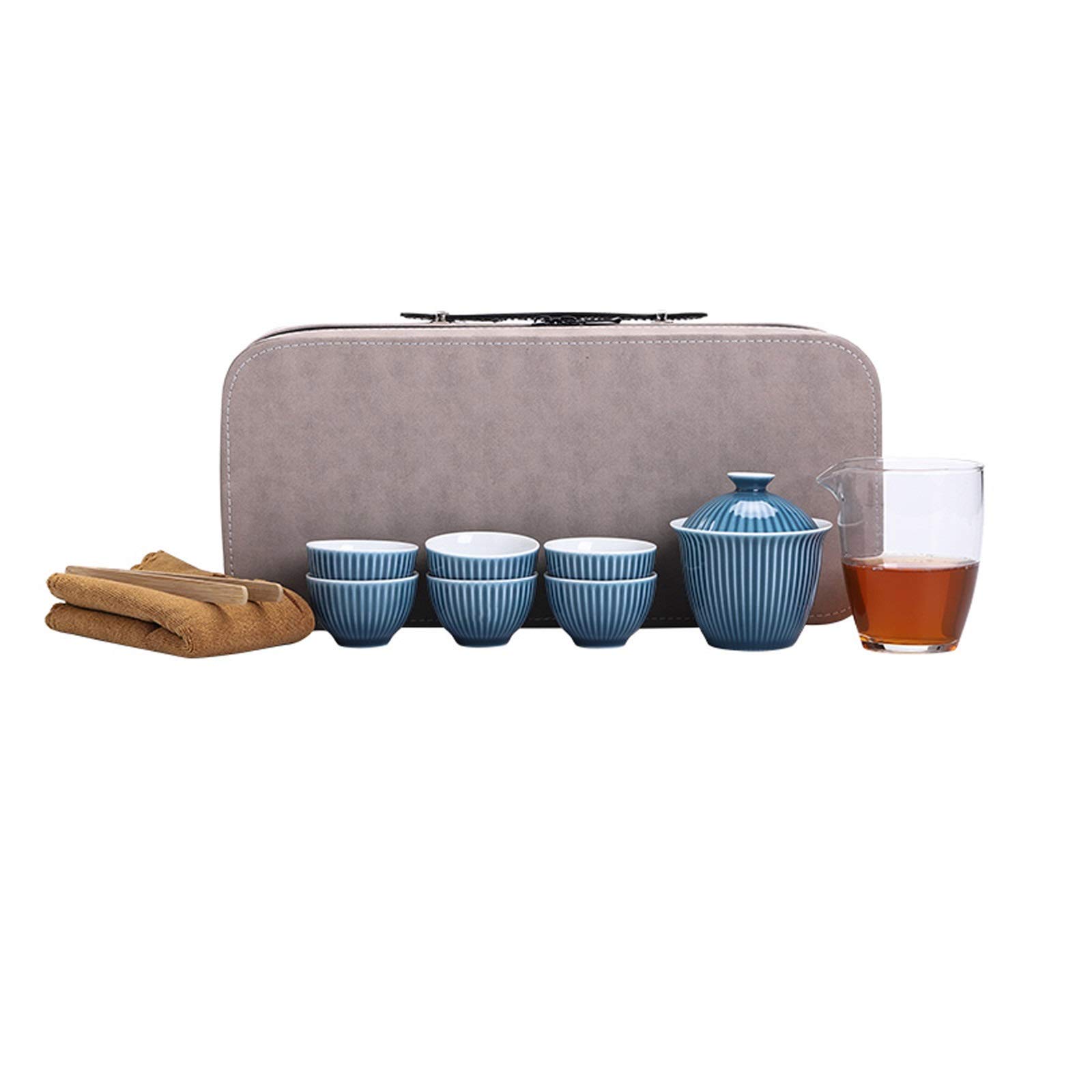 Premium Portable Travel Tea Set - Classic Ceramic Kungfu Tea Gift Set with Gaiwan, Teacups, Communal Cup, Tea Clip & Towel | Compact Tea Maker Kit for Camping, Office & Home Use