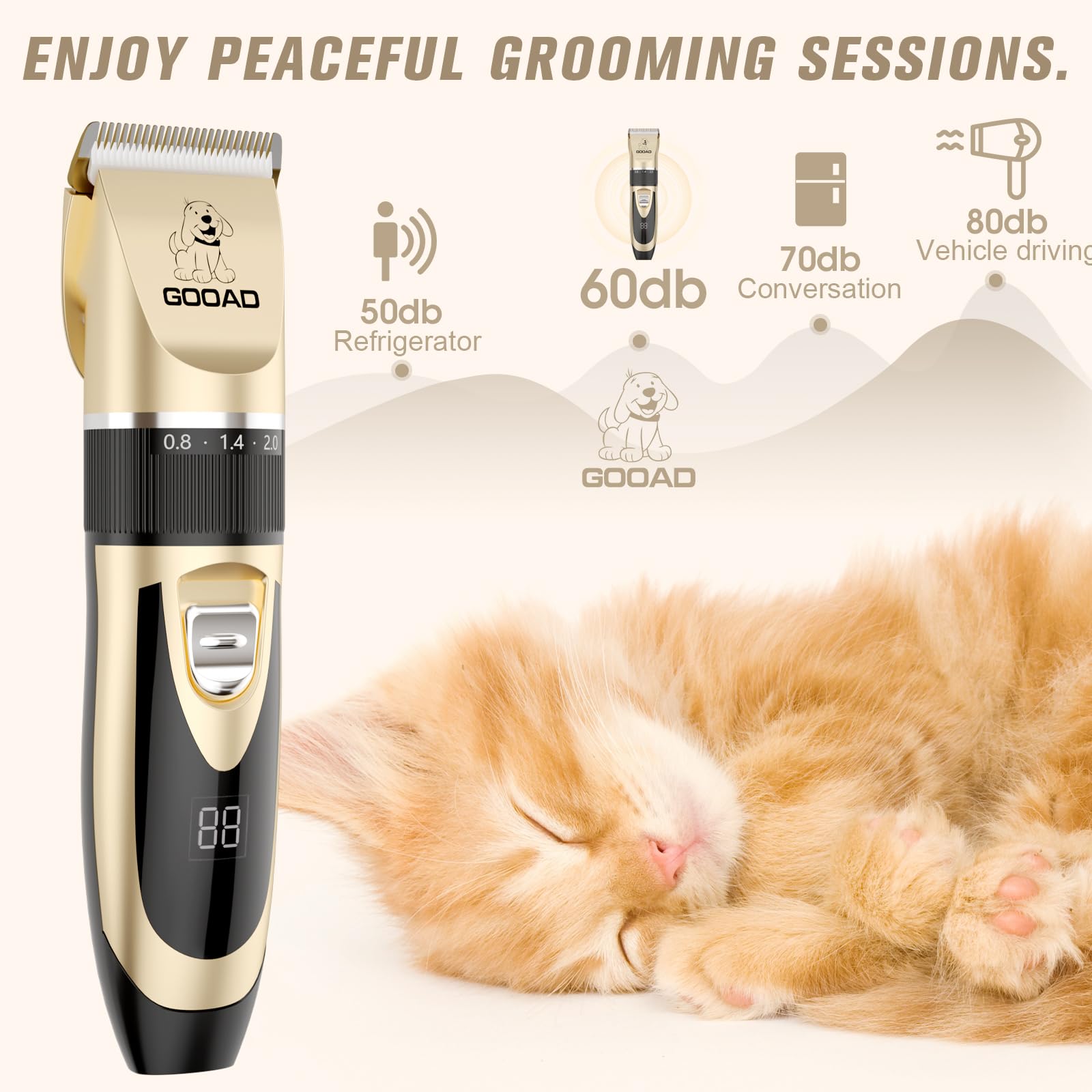 Cordless Cat Hair Trimmer & Grooming Kit - Quiet Pet Clippers for Matted & Long Hair, Includes Nail Grinder for Cats & Small Dogs - Perfect for Home Grooming & Professional Pet Care