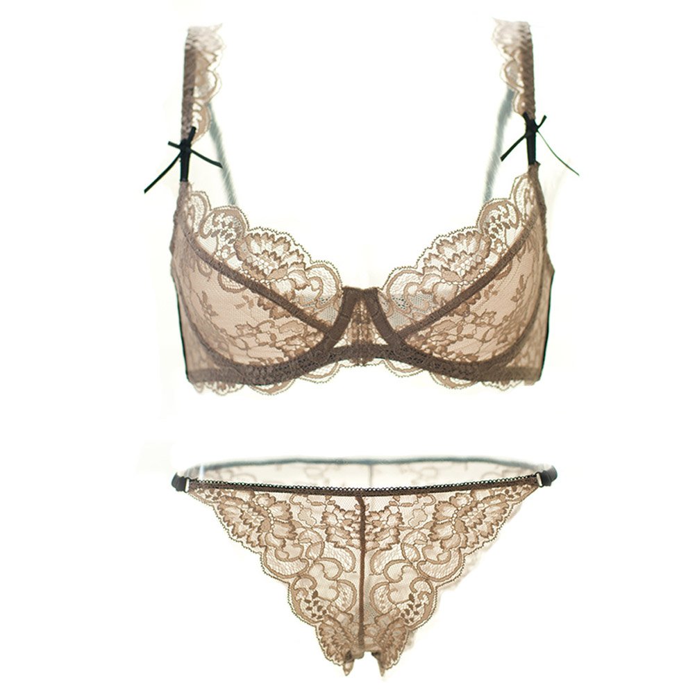Sexy Lace Underwire Bra and Panty Set - 2 Rows Sheer Lingerie for Women | Perfect for Date Night, Bridal Shower & Romantic Occasions