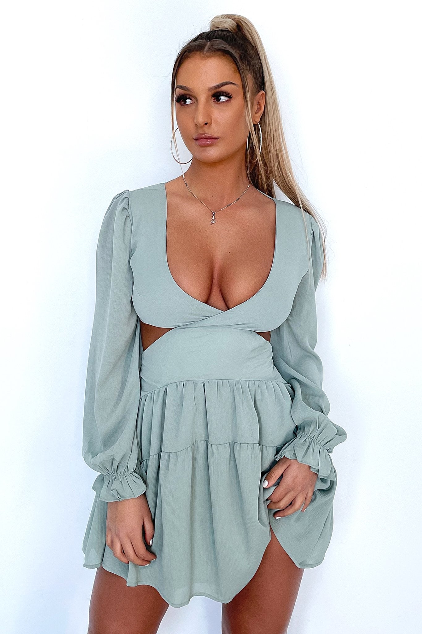 Avalon Women's Sage Green Dress - Elegant Flowy Midi Dress for Casual Wear, Office, and Special Occasions