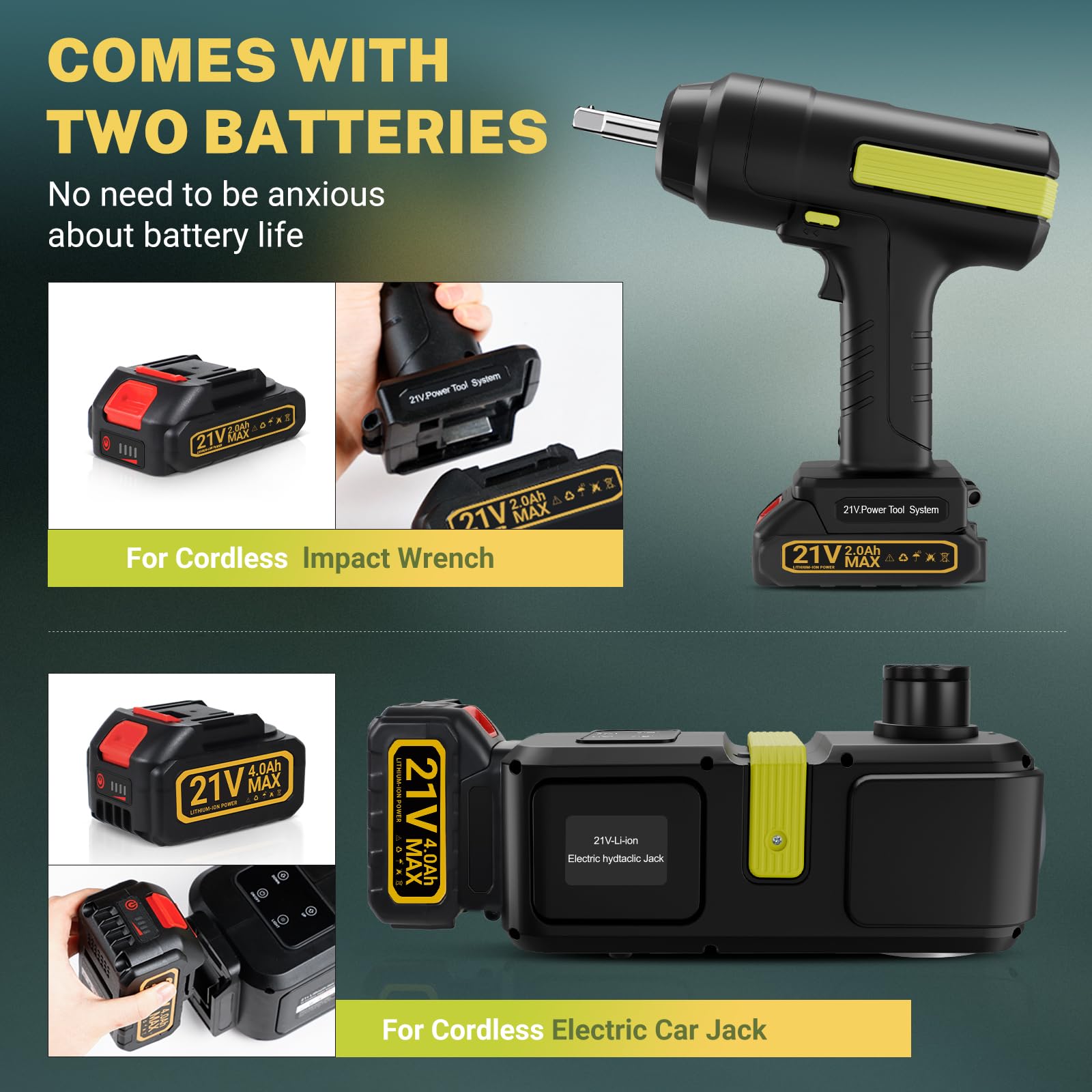 5 Ton Cordless Electric Hydraulic Car Jack Kit with Lithium Battery & Impact Wrench - Rechargeable Touchscreen Lifting System for Efficient Vehicle Maintenance - Perfect for Emergency Roadside Repairs, Garage Work, and DIY Auto Services