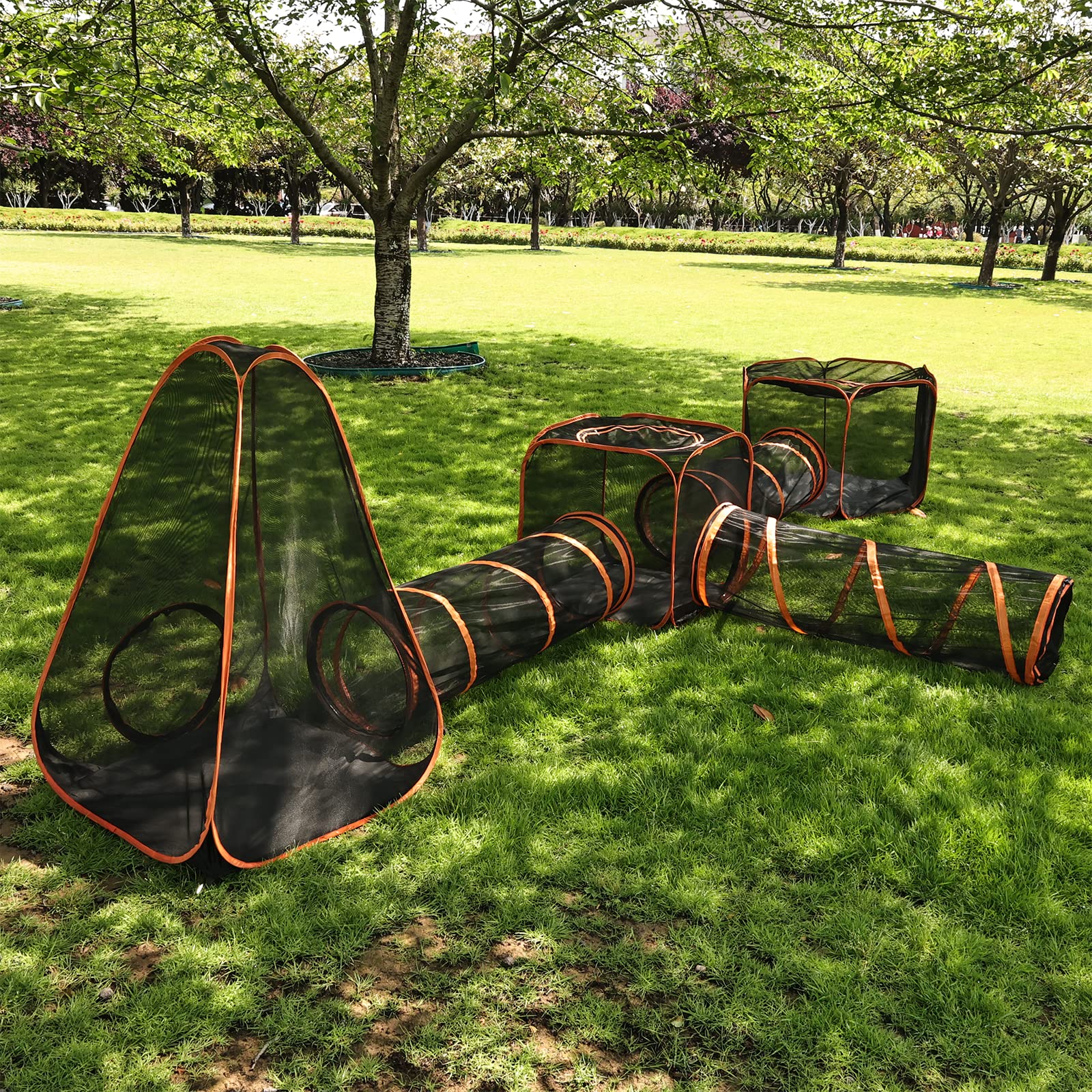 6-in-1 Outdoor Cat Enclosure with Tunnel - Large Pet Playpen for Cats, Rabbits, Ferrets & Dogs | Durable Indoor/Outdoor Cat Tent for Backyard, Patio & Camping Adventures