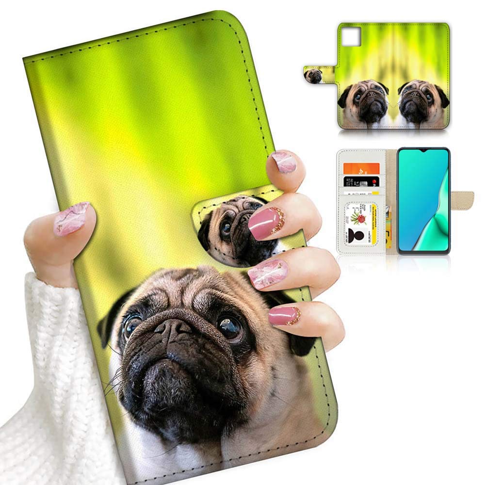 Cute Pug Dog Flip Wallet Phone Case for iPhone 12 & iPhone 12 Pro - A23062 | Slim Protective Cover with Card Slots | Perfect for Everyday Use & Travel Accessories
