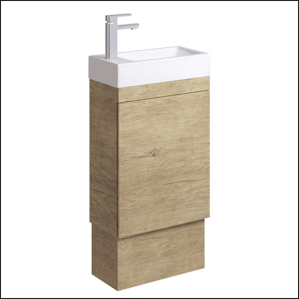 Fienza Edge 45RSK Scandi Oak 45cm Bathroom Vanity with Kickboard & Overflow - Modern Sink Cabinet for Small Bathrooms & Powder Rooms