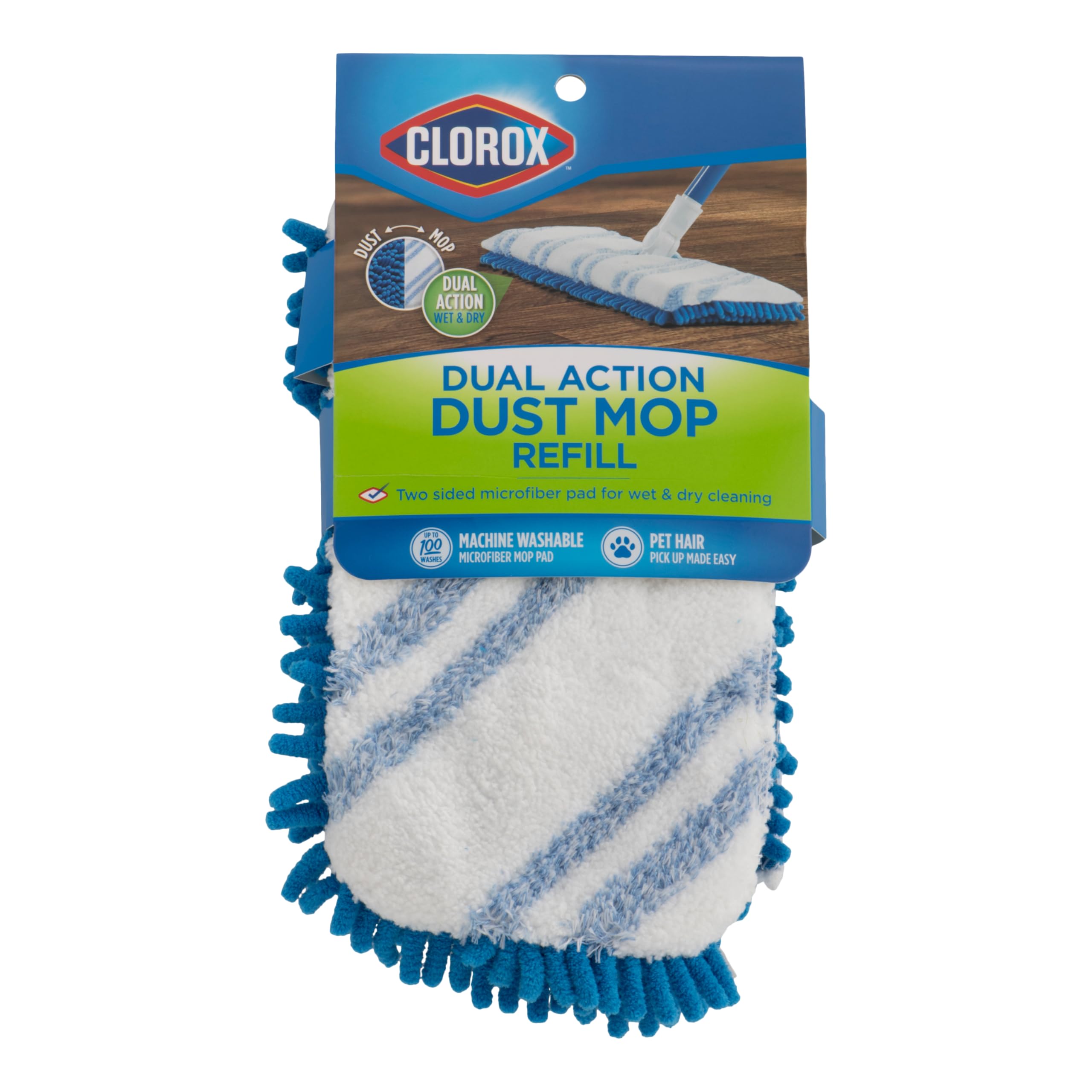 Clorox Dual Action Dust Floor Mop Microfiber Refill Head - Machine Washable, Blue - Perfect for Hardwood, Tile & Laminate Floors - Dust & Debris Pickup