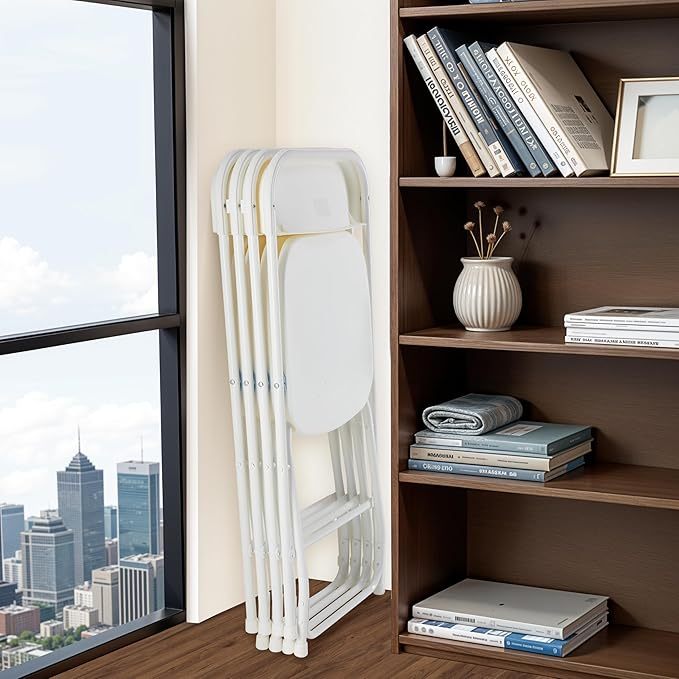 10 Pack White Plastic Folding Chairs with Metal Frame - Foldable, Stackable, Portable - 330lb Capacity - Ideal for Outdoor & Indoor Use - Perfect for Parties, Weddings, Events, Office, Patio, Picnic, Kitchen - Great for Home, Commercial & Event Venues