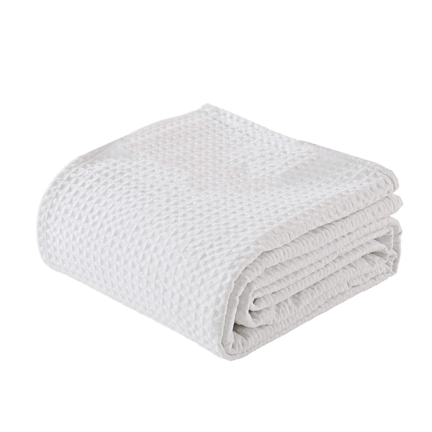 100% Cotton Waffle Weave Queen Size Blanket - Soft, Lightweight & Breathable Thermal Blanket for All Seasons - Perfect for Bed, Sofa, Travel and Gift Giving - White