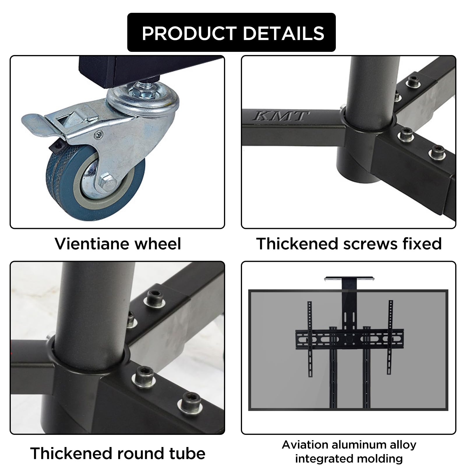 Adjustable Rolling TV Stand with Power Outlet for 32-65 Inch Flat/Curved LED/LCD/OLED TVs - Mobile TV Cart with Wheels, 220 lbs Capacity & VESA 600x400mm - Perfect for Living Room, Bedroom or Office Entertainment Setup