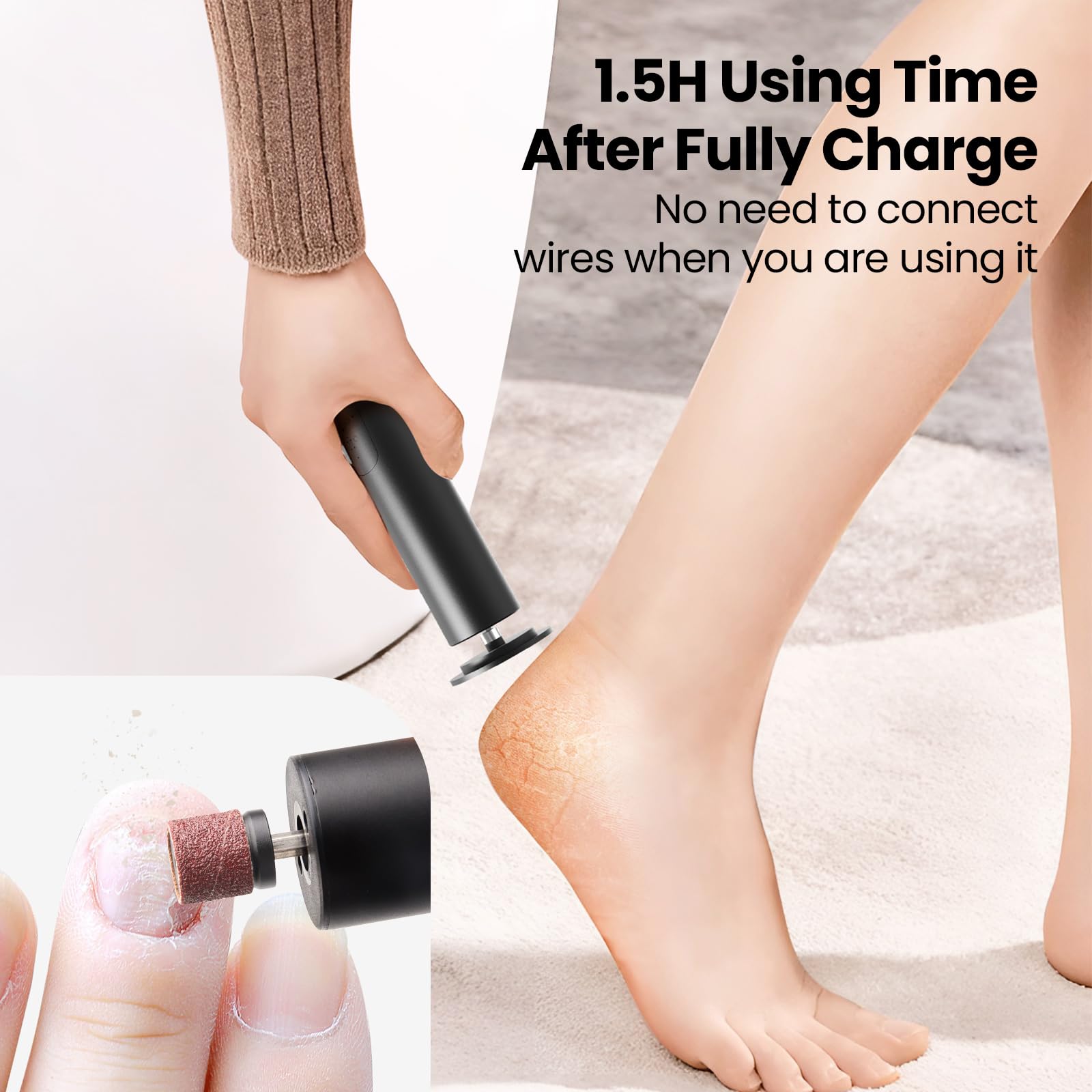 Electric Callus Remover & Foot File - Rechargeable 2-in-1 Pedicure Tool for Dry Dead Skin Removal, 6 Adjustable Speeds with Sandpaper Disks | Professional Foot Care for Smooth Heels & Soft Feet at Home