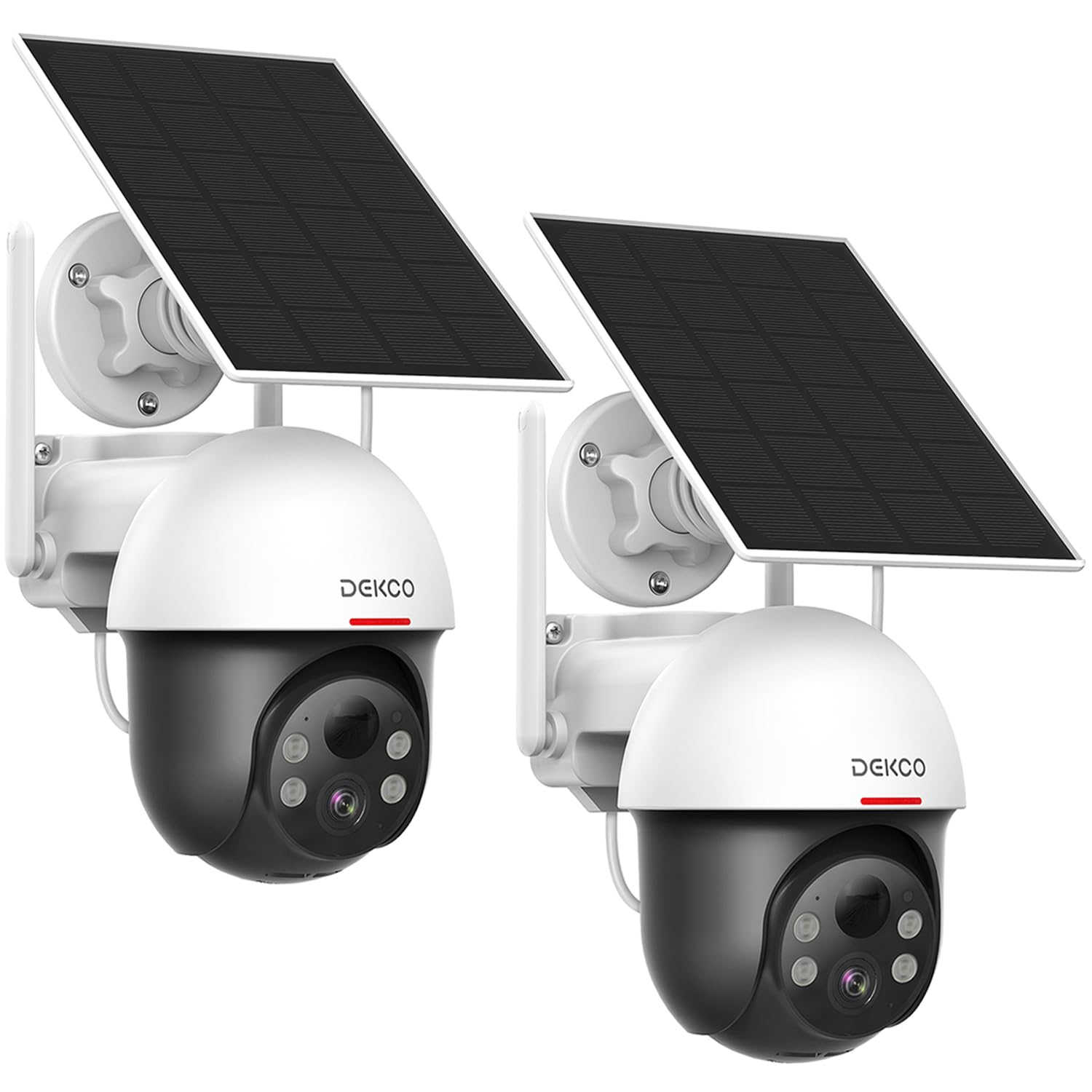 DEKCO Wireless Outdoor Security Camera 2 Pack - Solar & Battery Powered, 2K HD Night Vision, Auto Tracking, PTZ, Spotlight, 2-Way Audio - Ideal for Home, Business & Property Surveillance