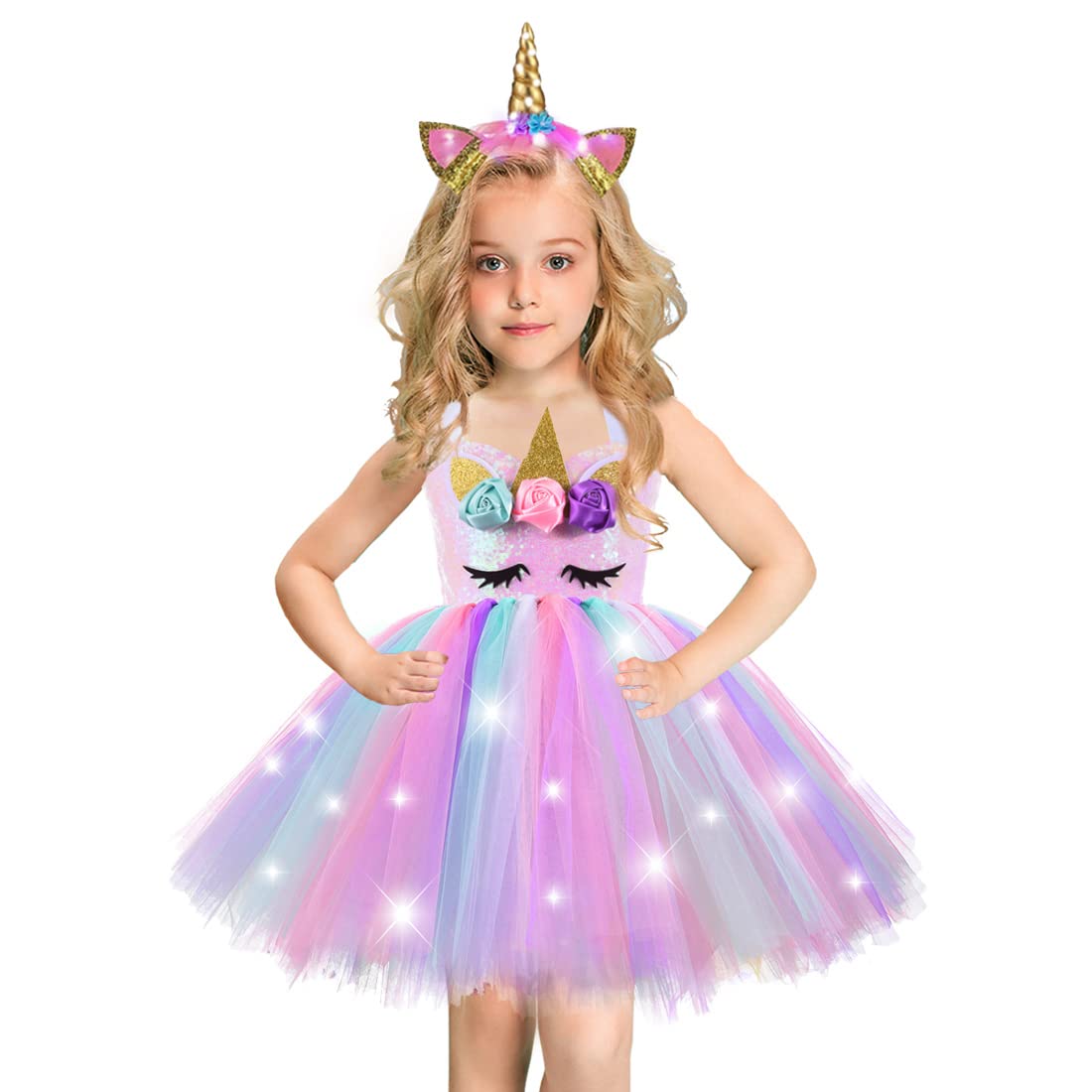 LED Unicorn Costume for Girls - Glow in The Dark Princess Tutu Dress with Headband | Perfect for Halloween, Birthday Parties & Dress-Up Play | Magical Light-Up Outfit Gift