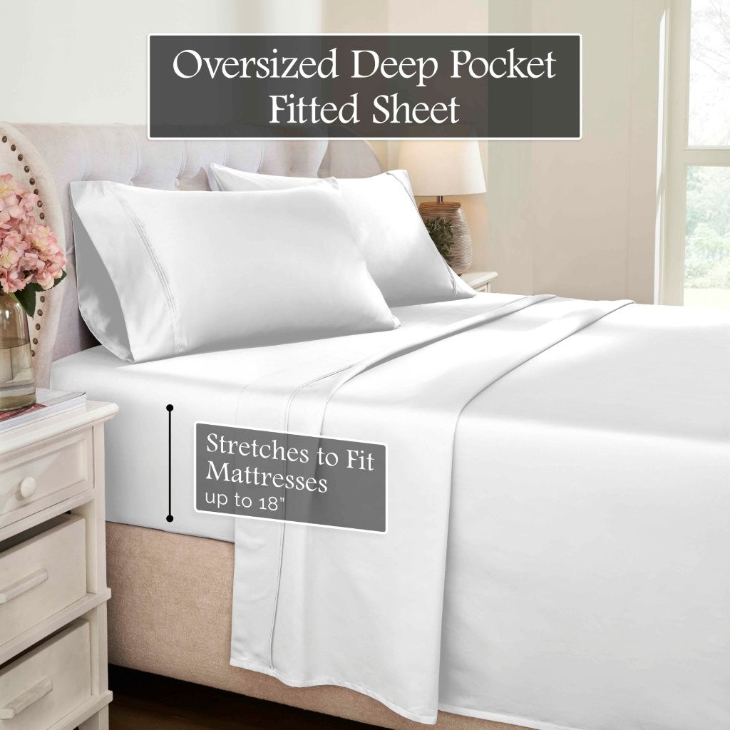 Luxury 1200 Thread Count Egyptian Cotton Deep Pocket Bed Sheet Set - Queen Size, Soft & Breathable for Ultimate Comfort - Perfect for Master Bedroom, Guest Room & Hotel Use
