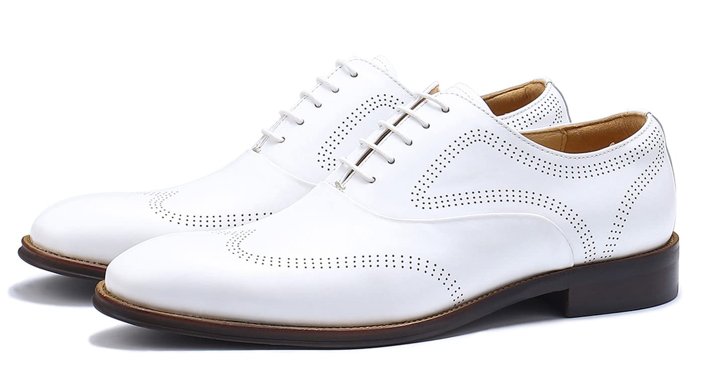 Men's Formal Oxford Dress Shoes - Business Lace Up Shoes for Wedding, Office & Special Occasions - Premium Leather Ivory White Classic Style
