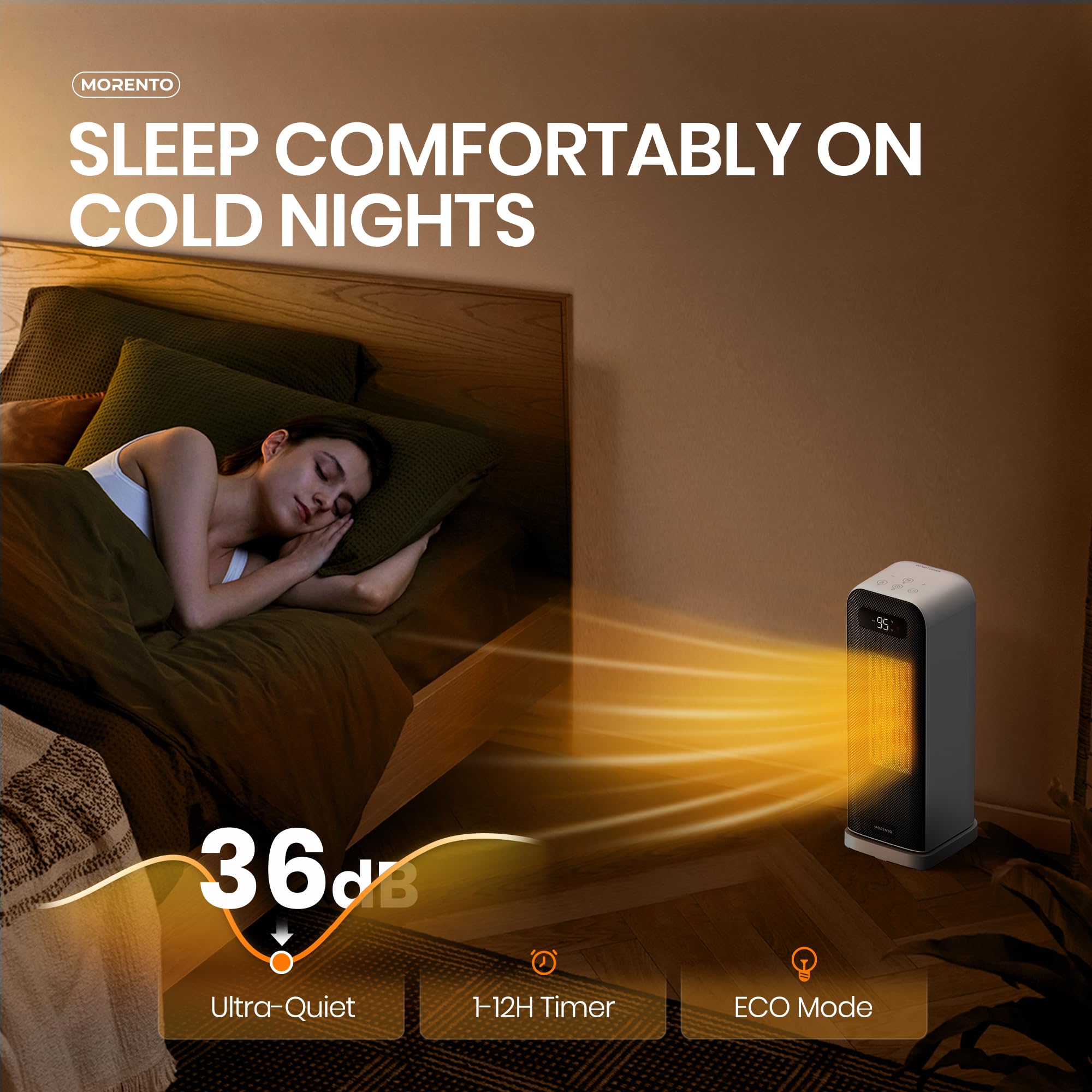 MORENTO Smart WiFi Space Heater with Voice Control, 1500W Portable Electric Heater with Thermostat & 12H Timer, Quiet Indoor Heater for Office, Bedroom, Home - Perfect for Winter Warmth & Energy Saving (White)