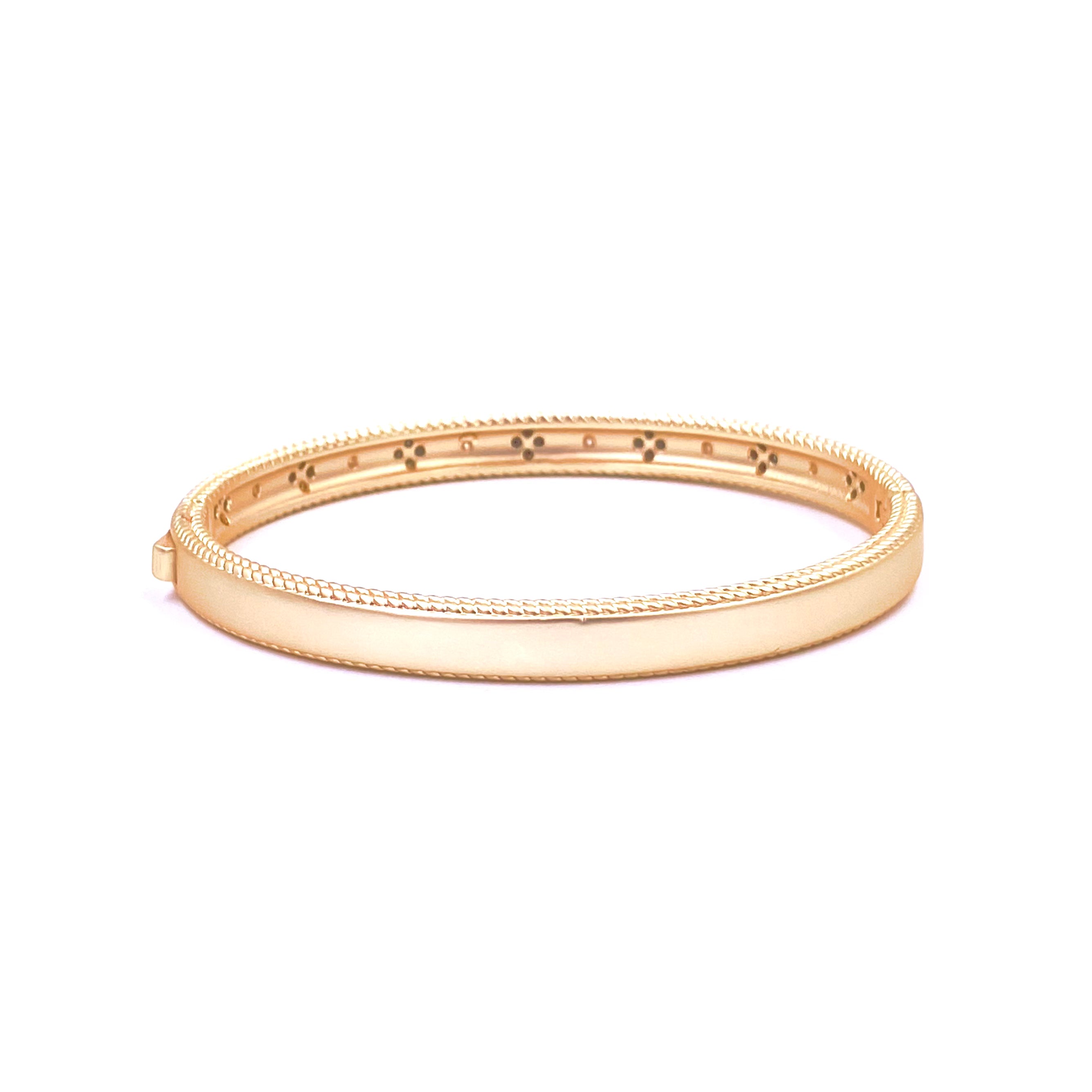 Ashley Gold Stainless Steel Gold Plated CZ Clover Design Bangle Bracelet for Women - Elegant Irish Jewelry Gift for St. Patrick's Day, Birthday & Anniversary