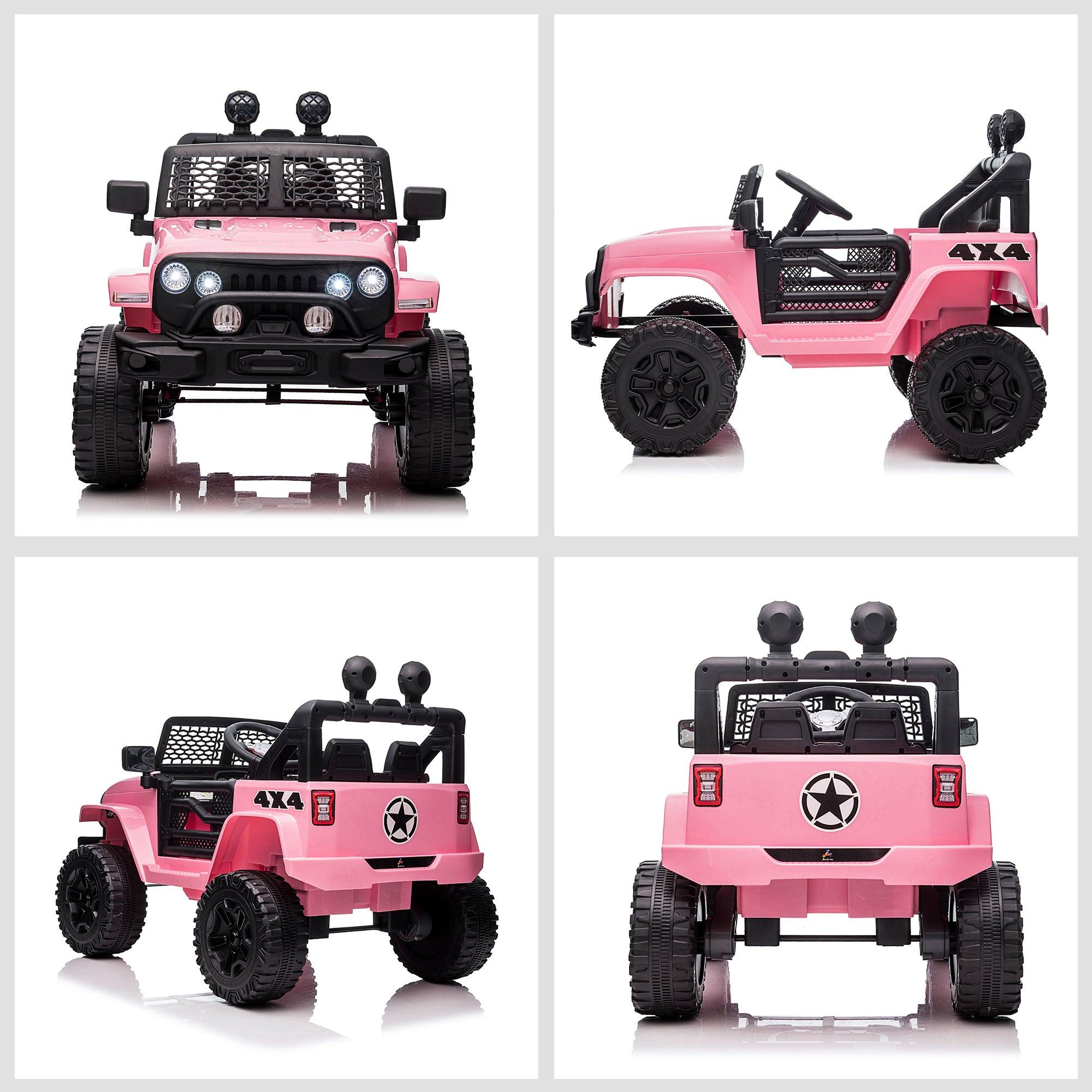 12V Kids Ride On Truck with Parent Remote Control - Electric Battery Powered Toy Car with Spring Suspension, Adjustable Speed, LED Lights & Horn - Pink | Perfect for Indoor & Outdoor Play, Birthday Gifts, and Toddler Pretend Driving Fun